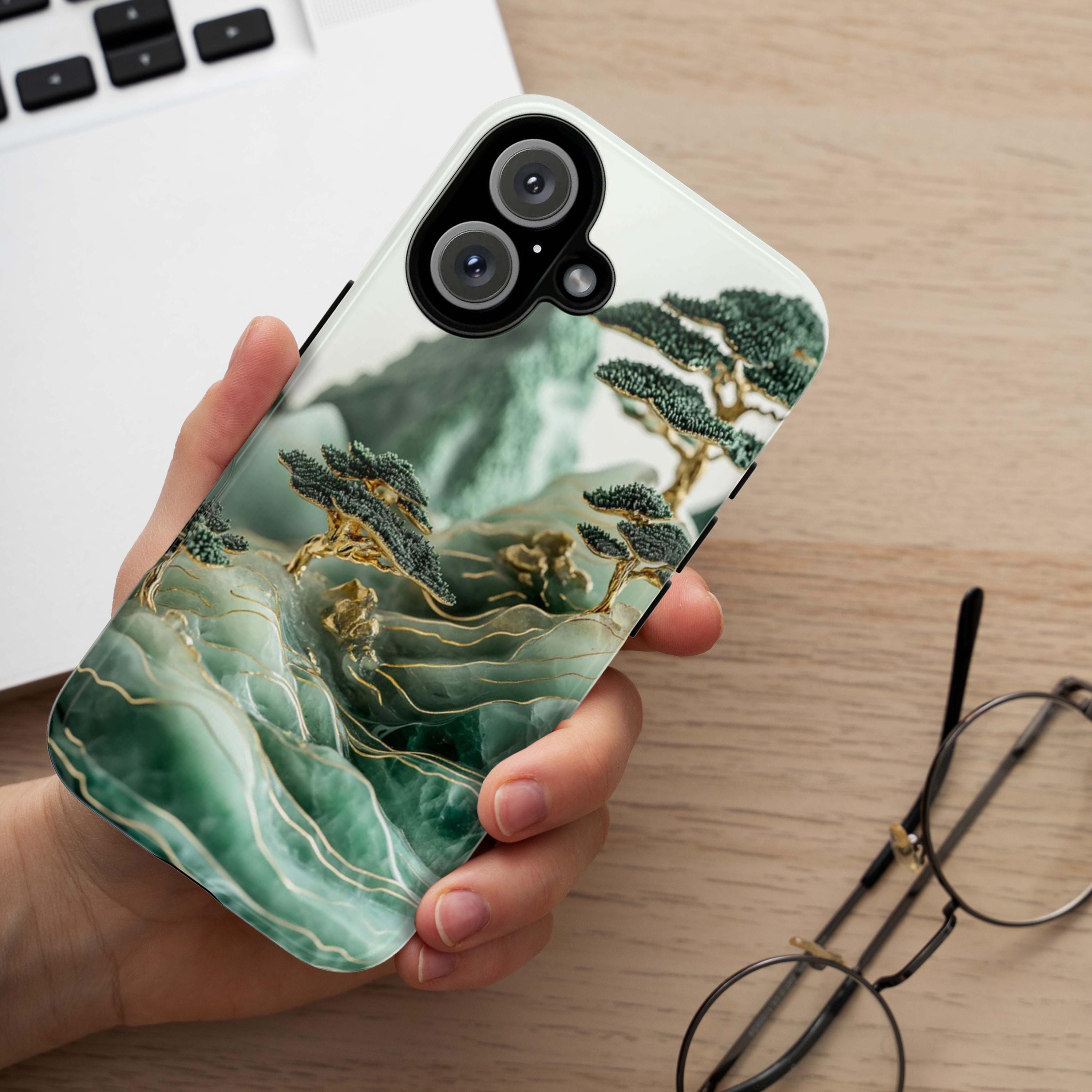 Asian Jade Carving Phone Case, Landscape Scenery Art Phone Cover, Aesthetic Phone Cover for iPhone 16 15 Pro Max Plus, Samsung S25, 438.1
