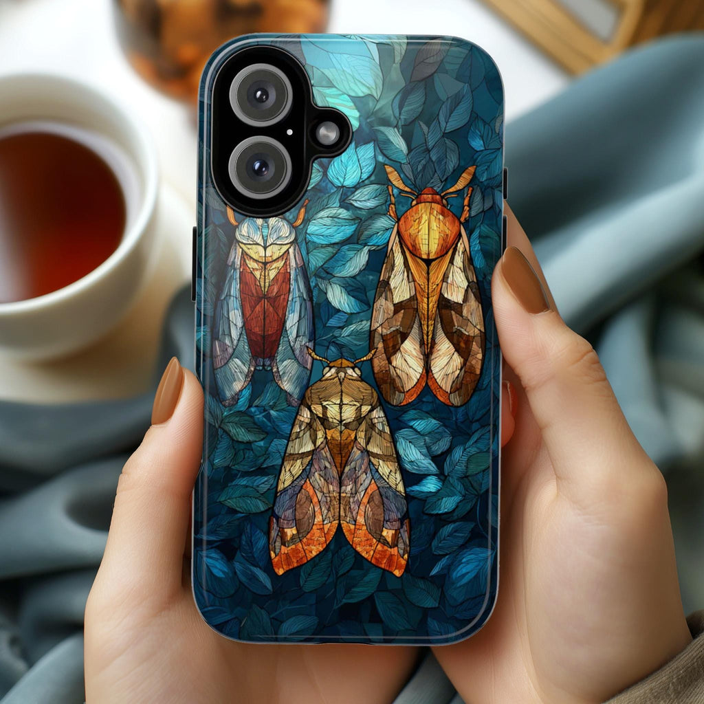 Mystical Night Insect Phone Case with Stained Glass Effect, Magical Bug Design, Artistic Protective Cover for iPhone & Samsung, 478.4