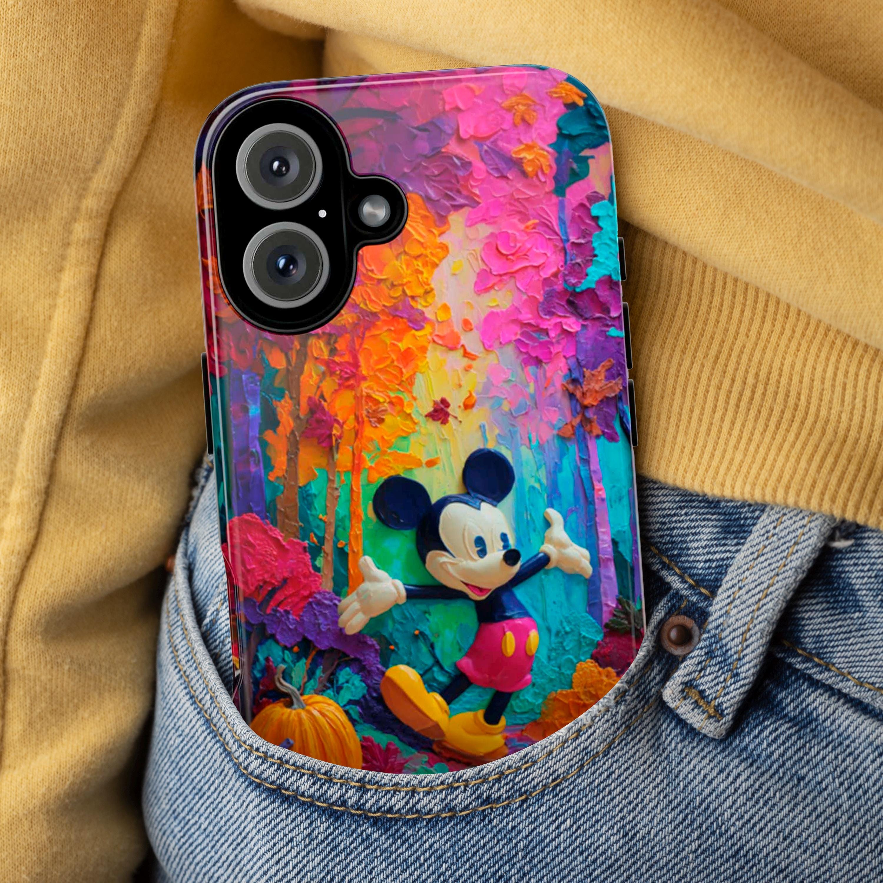 Mickey Mouse Autumn Forest Phone Case, Cozy Disney Cover with Pumpkins Fall Leaves for iPhone 17 16 Tough or Magsafe, Samsung, 442.56