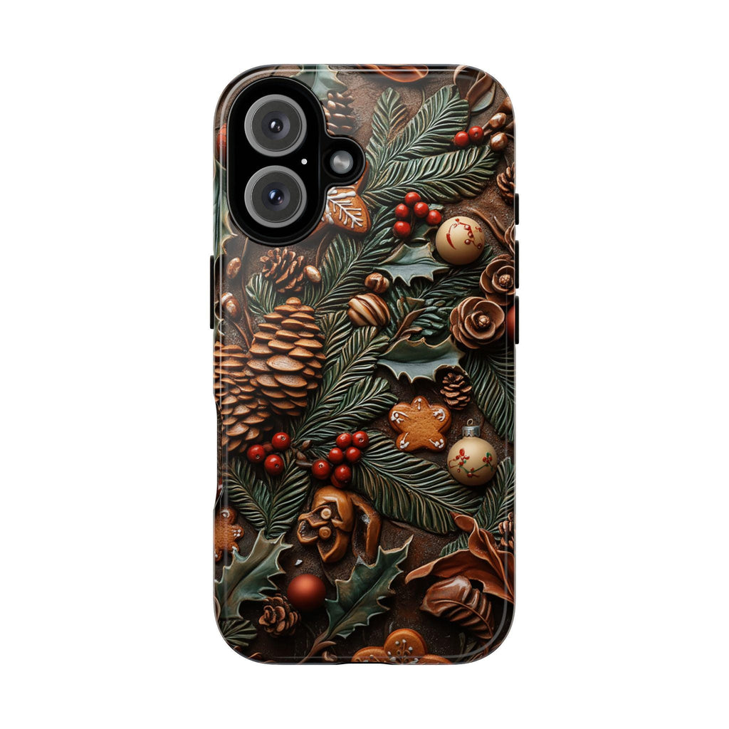 Pine Cone 3D Christmas Phone Case, Holiday Pine and Berry Design MagSafe for iPhone 16 15 14 13 Pro Max Plus, Samsung S25, Pixel 9, 433.3