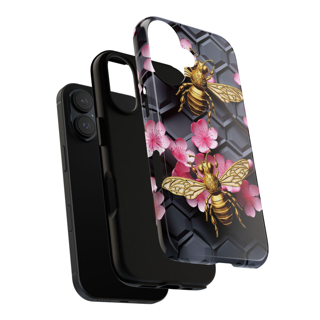 Bumble Bee Floral Lover Phone Case, Honeycomb Bees Phone Cover, Honey Bee Case for iPhone 16 15 14 13 Magsafe / Samsung S25, 102.5