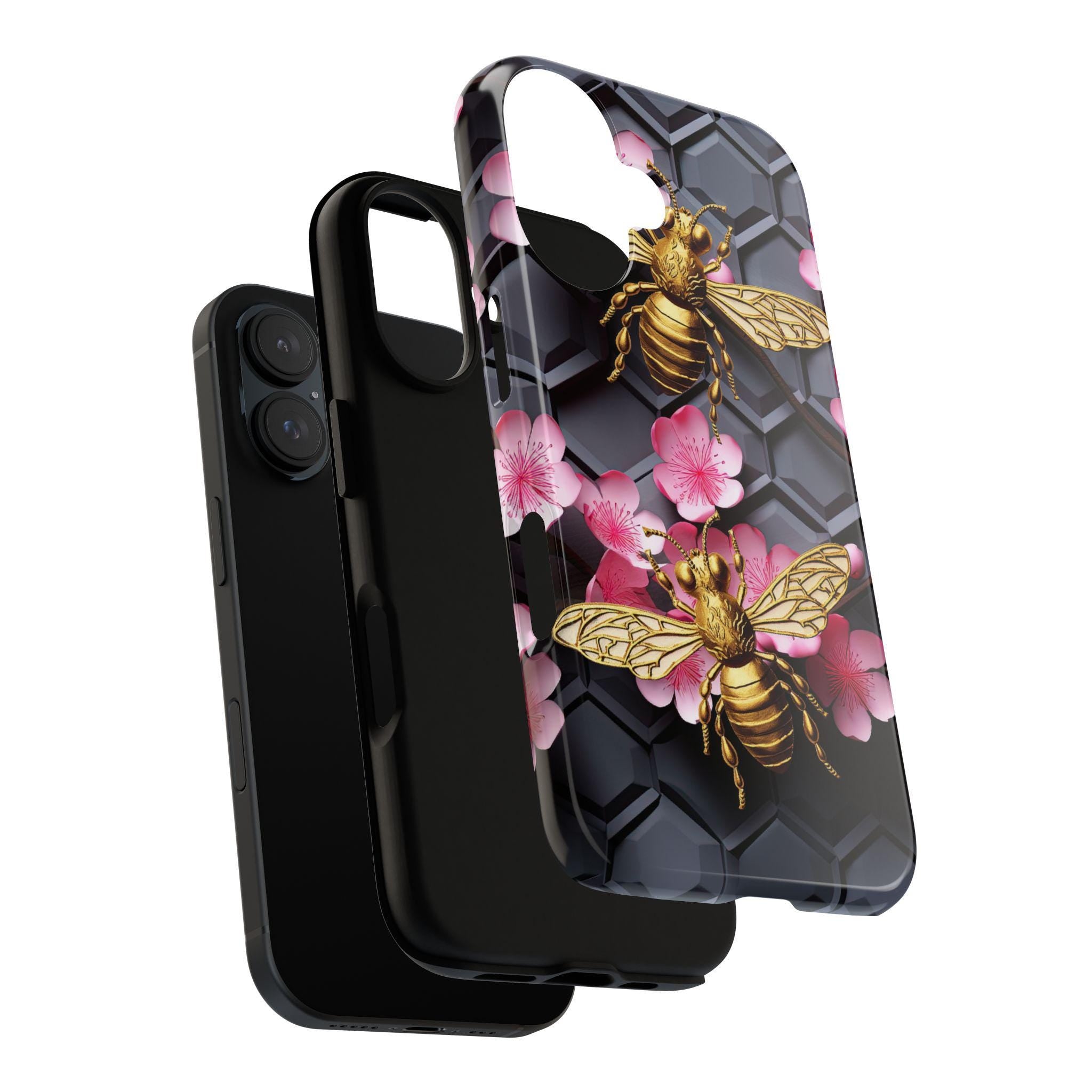 Bumble Bee Floral Lover Phone Case, Honeycomb Bees Phone Cover, Honey Bee Case for iPhone 16 15 14 13 Magsafe / Samsung S25, 102.5