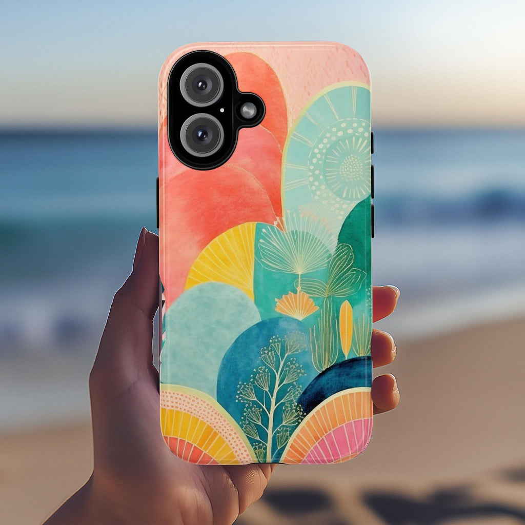 Boho Abstract Landscape Phone Case, Aesthetic Watercolor Phone, Painting Art Cover for iPhone 15 14 13 12 11 Pro Max Plus / Galaxy S25, 135