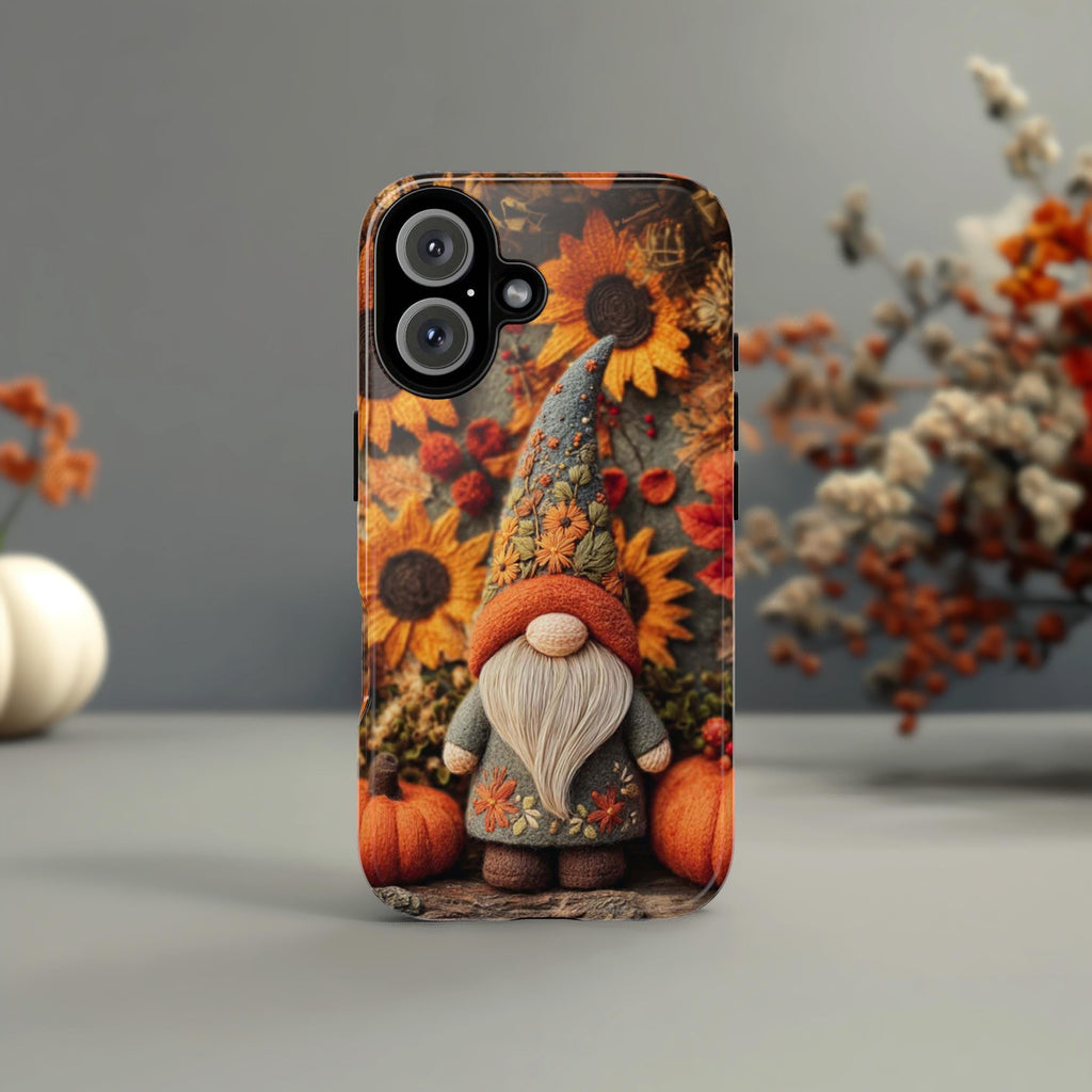 Fall Gnome Embroidery Phone Case with Felted Pumpkin | Cozy Autumn  Cute Gnome Cover for iPhone 16 15 Tough or Magsafe, Samsung, 452.16