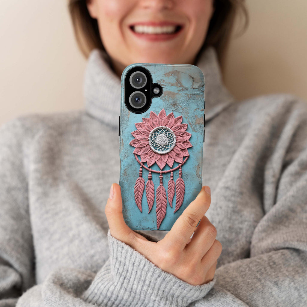 Pastel Pink and Blue Dreamcatcher Phone Case, 3D Art Design, Boho Chic Protective Cover for iPhone 16, 15, Samsung Galaxy S24, 439.20