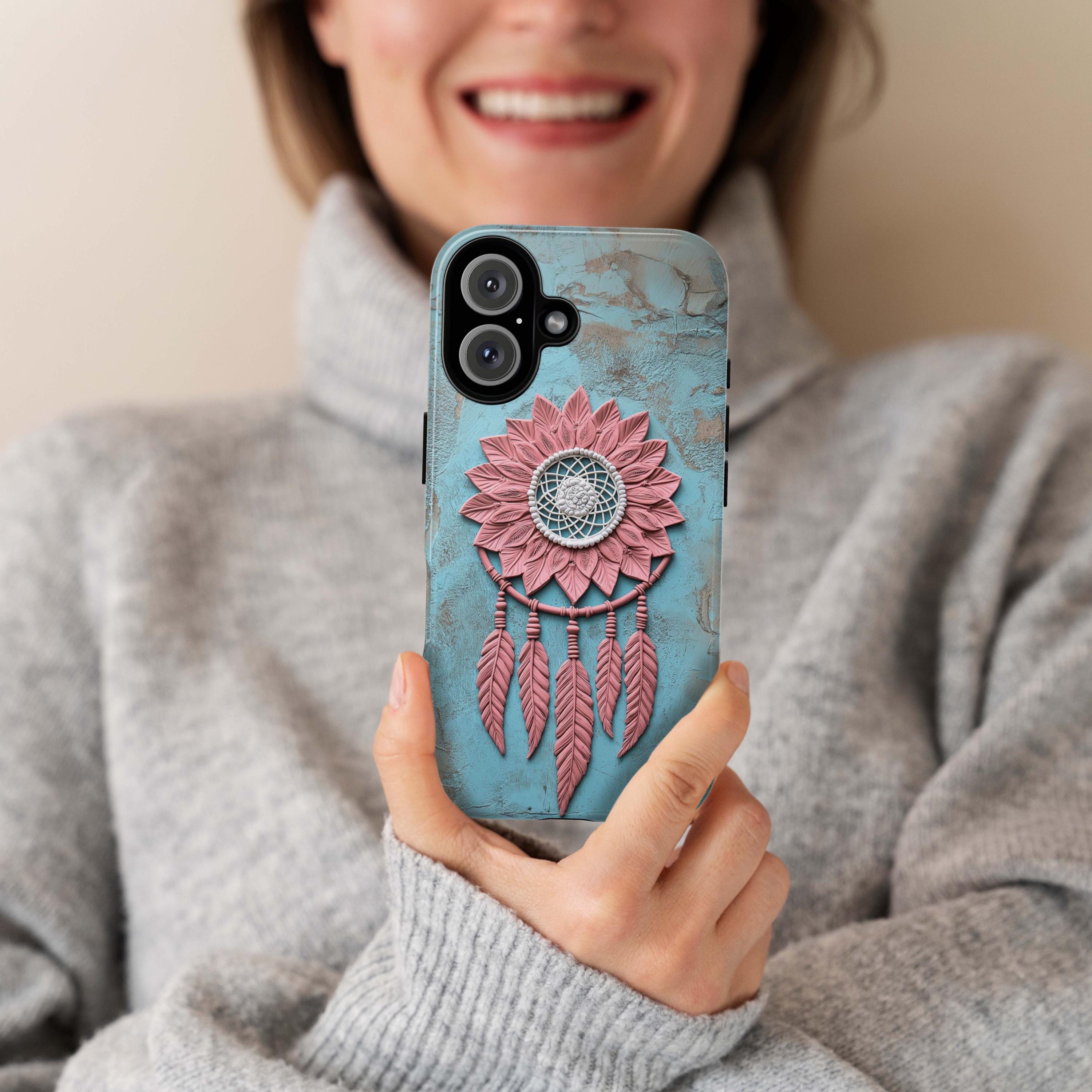 Pastel Pink and Blue Dreamcatcher Phone Case, 3D Art Design, Boho Chic Protective Cover for iPhone 16, 15, Samsung Galaxy S24, 439.20