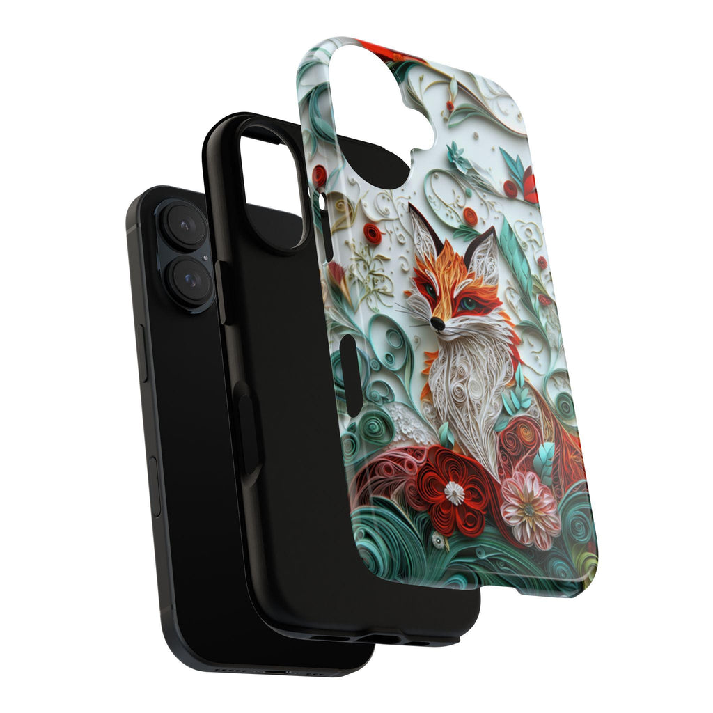 3D Paper Art Fox Phone Case with Floral Design | Nature Woodland Animal Phone Cover for iPhone 17 16 15 Tough or Magsafe, Samsung, 470.19