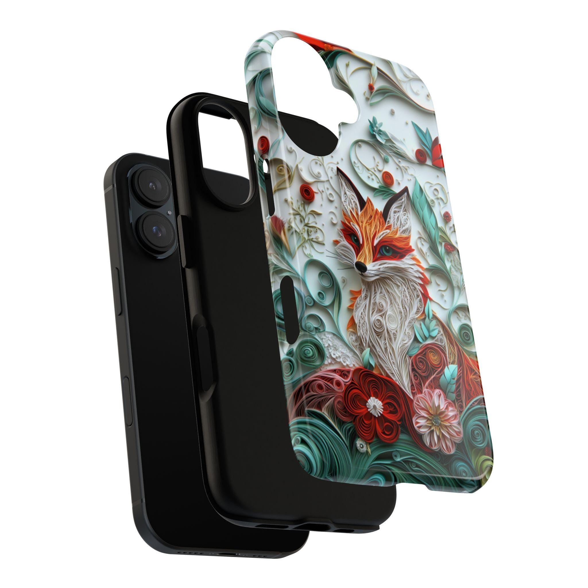 3D Paper Art Fox Phone Case with Floral Design | Nature Woodland Animal Phone Cover for iPhone 17 16 15 Tough or Magsafe, Samsung, 470.19