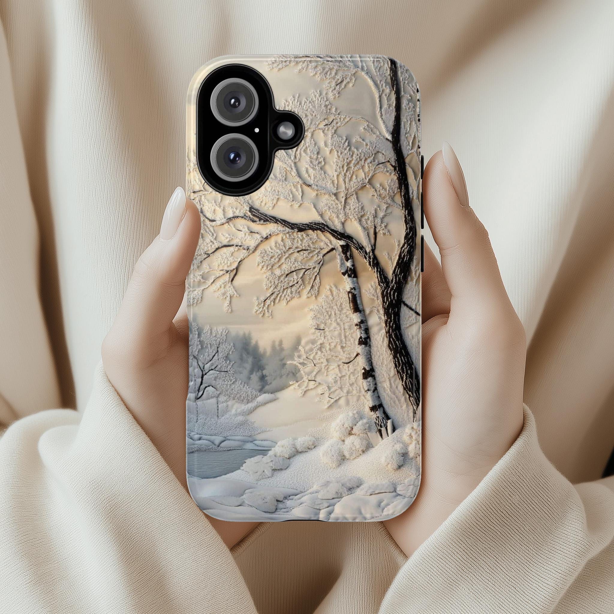 Snowy Winter Forest Phone Case, White Christmas Woodland Vibes MagSafe for iPhone 16 15 14 13 12 Pro Max Plus, Samsung S24, Pixel 8, 453.9