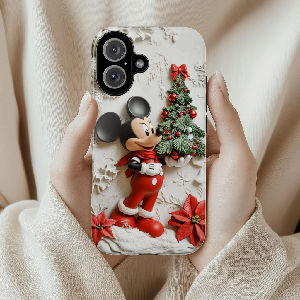Santa Mickey Mouse 3D effect Phone Case, Cartoon Xmas Design, Mickey Christmas Tree Phone Case for iPhone 16 15 Magsafe, Samsung S24, 442.11