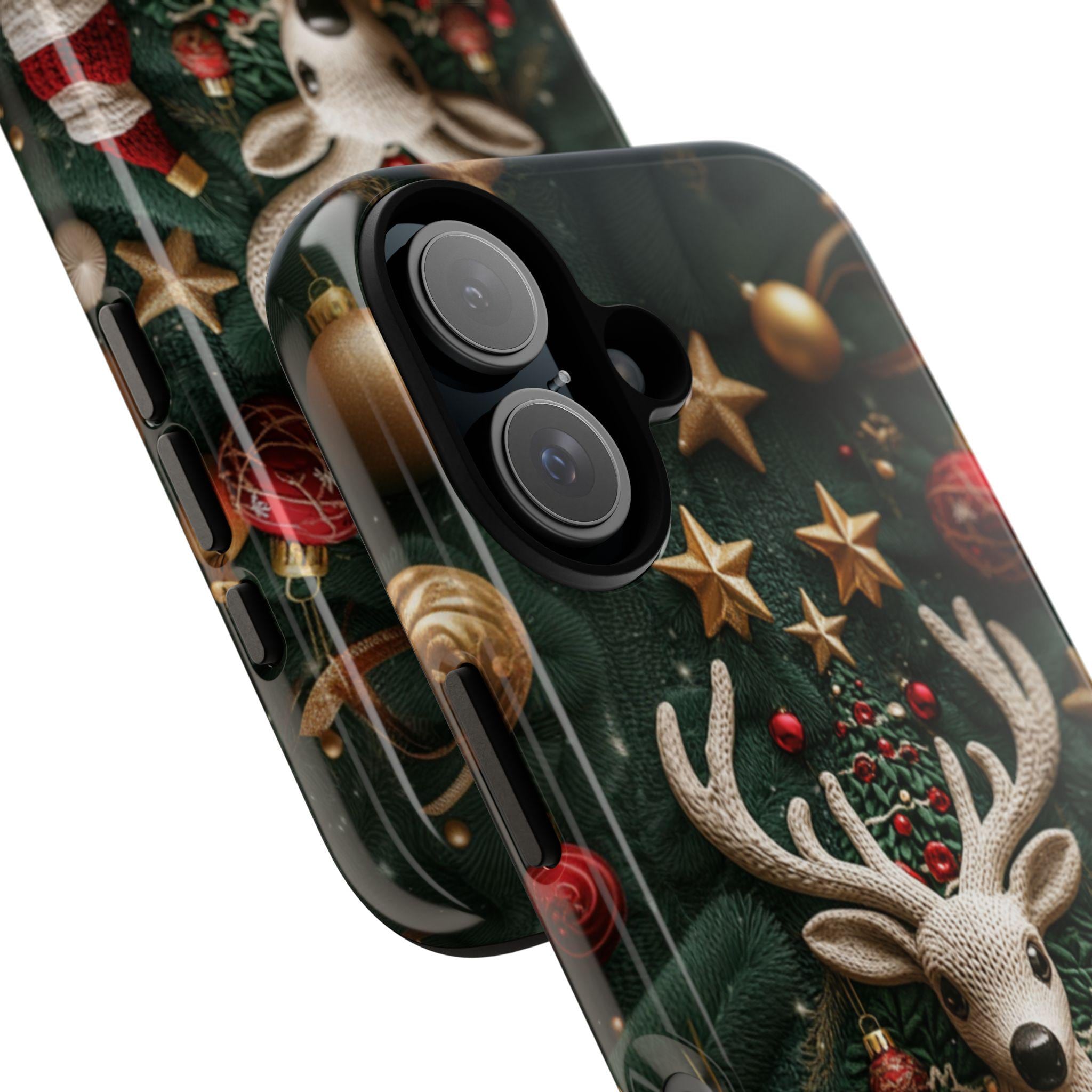 3D Knitted Christmas Reindeer Phone Case, Festive Knit Effect Holiday Design, Christmas Ornaments Mobile Cover, Protective Xmas Gift, 443.2