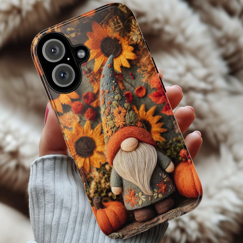 Fall Gnome Embroidery Phone Case with Felted Pumpkin | Cozy Autumn  Cute Gnome Cover for iPhone 16 15 Tough or Magsafe, Samsung, 452.16