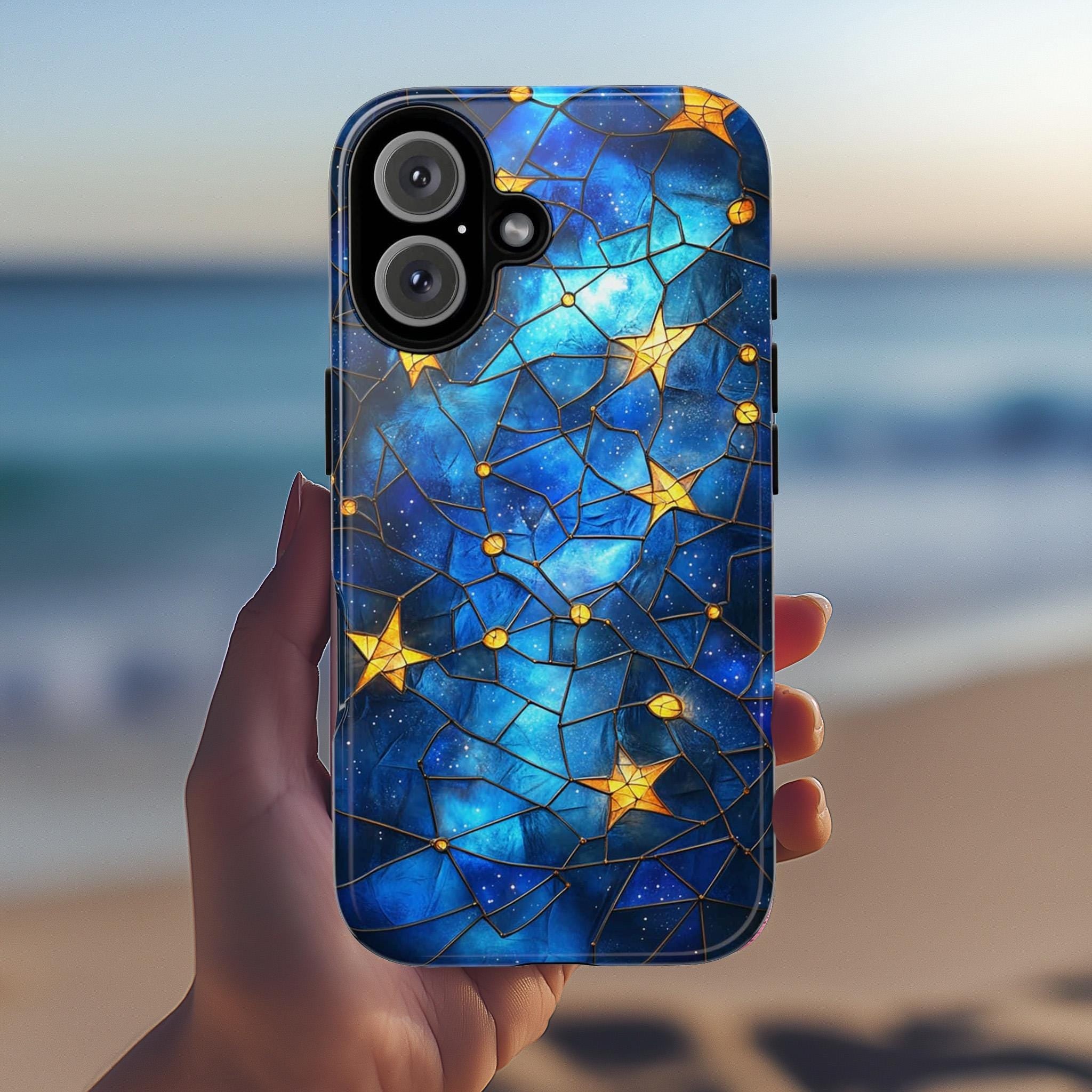 Stained Glass Starry Night Phone Case | Aesthetic Mystic Vibrant Stars Design for iPhone 16 Pro Max 15 14 Plus Mag Safe, Samsung S25, 432.3