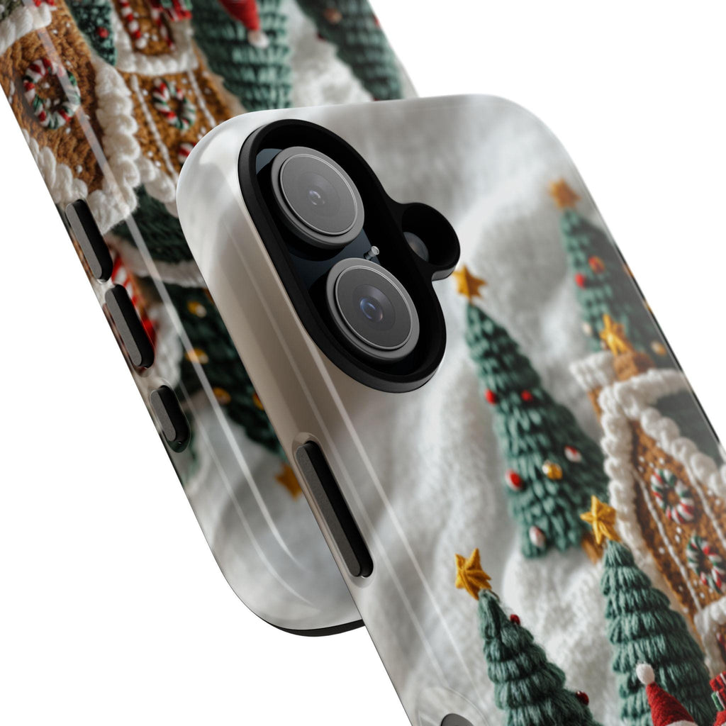 Winter Scene Embroidery MagSafe Phone Case, Cozy Winter Forest with Gingerbread House Phone 15 14 13 12 Pro Max Plus / Samsung S24, 444.11