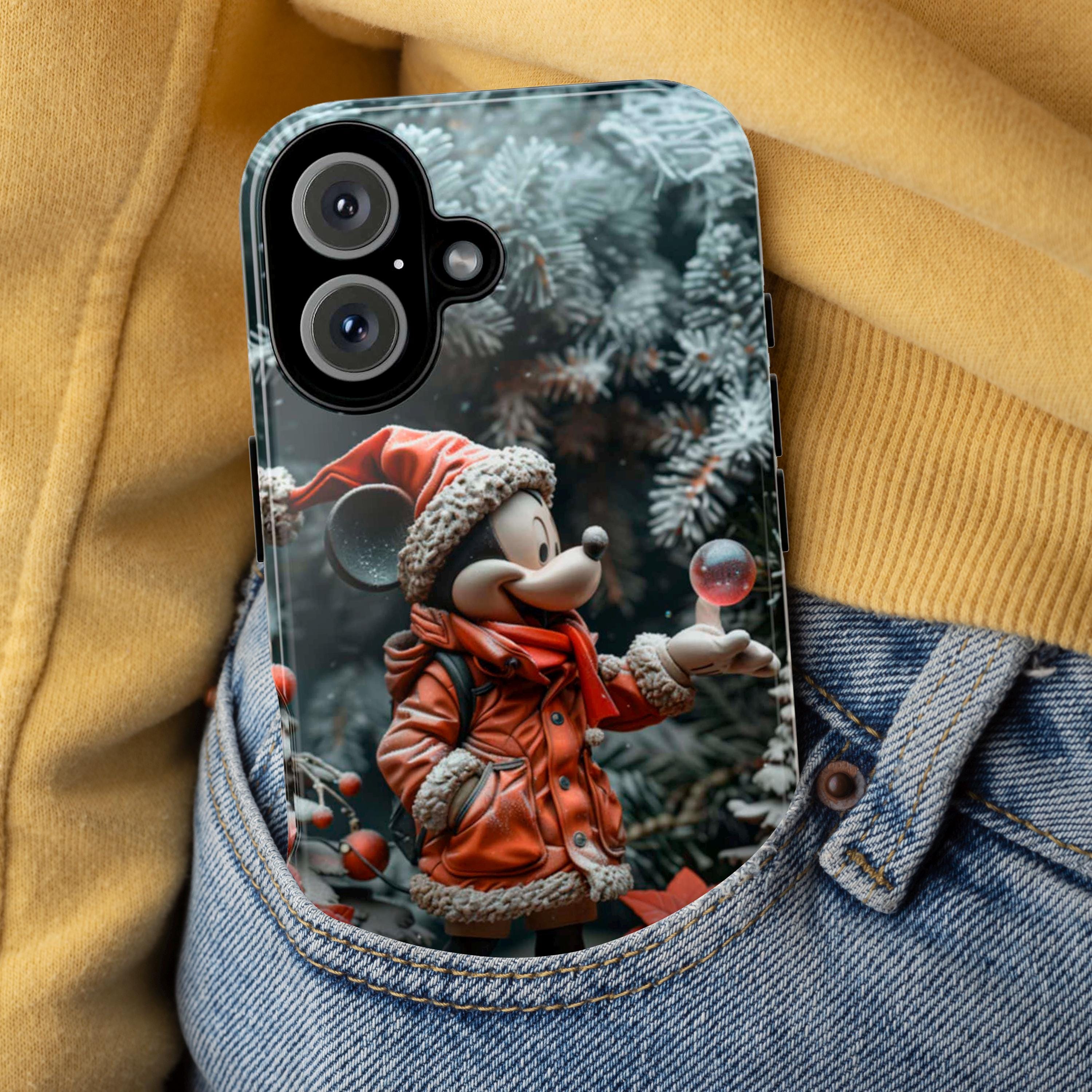 Xmas Mickey Mouse 3D Phone Case, Cartoon Santa Case, Disney Christmas Snowy Forest Case for iPhone 16 15 Magsafe, Samsung S24, 442.26