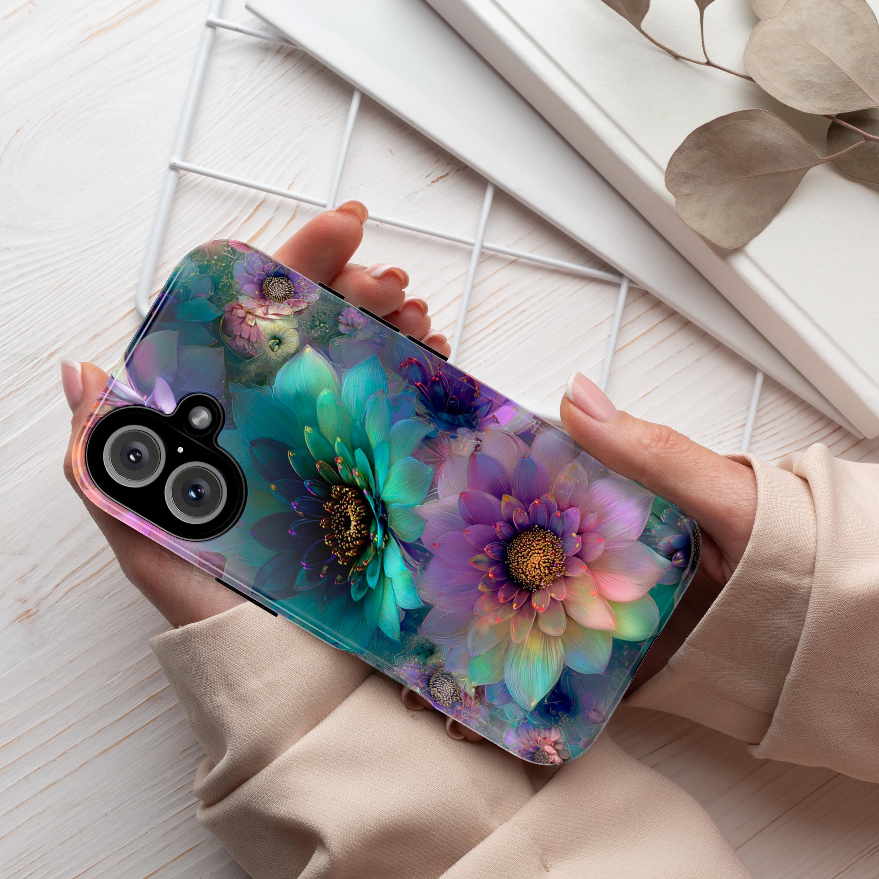 Pastel Floral Stained Glass Phone Case, Colorful Floral Design and Gold Accents, Vibrant Artistic Flower Cover for iPhone & Samsung, 478.5