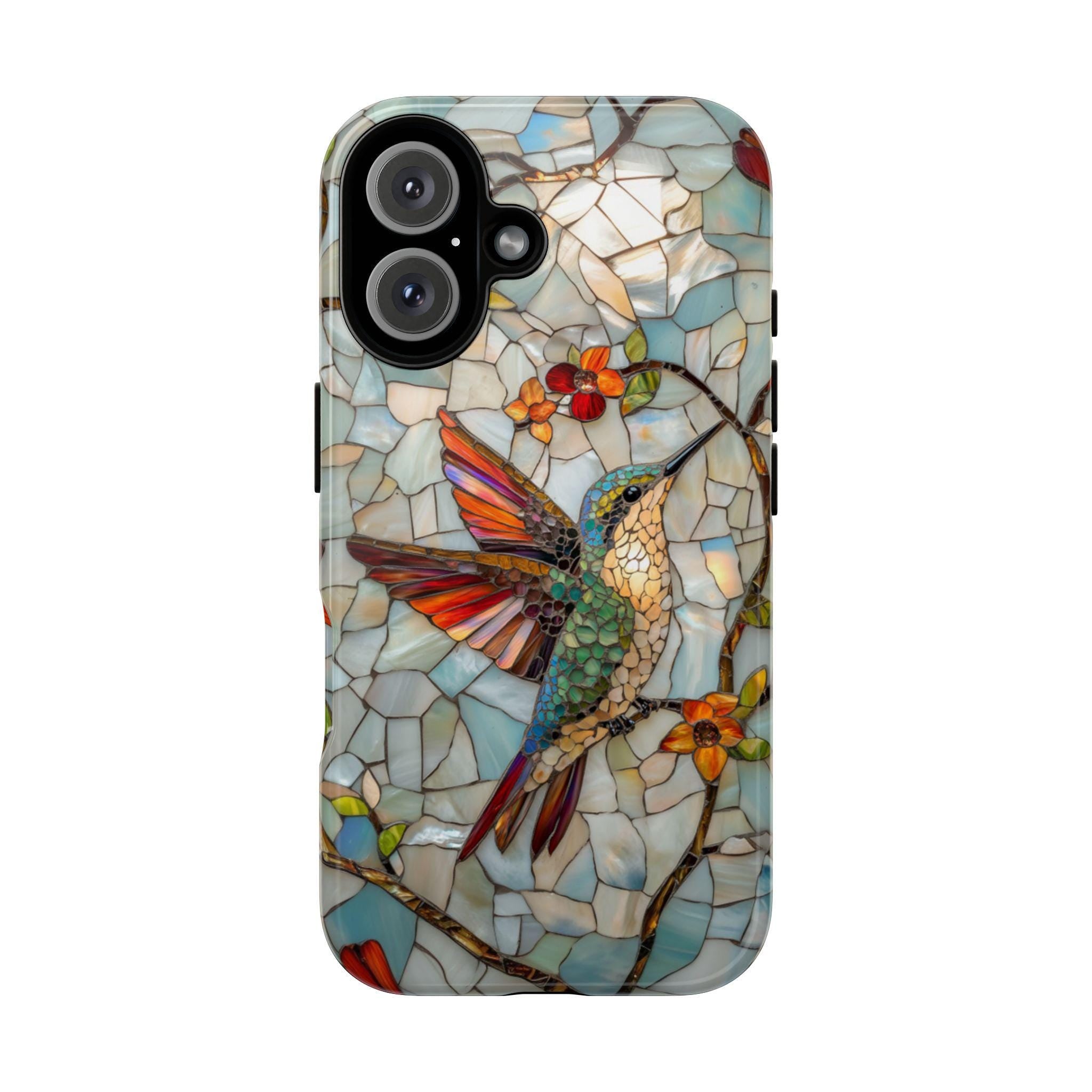 3D Hummingbird Stained Glass Effect Phone Case - Mosaic Case for iPhone 16 Pro Max 15 14 13 12 11 Plus, Samsung S24 Ultra S25, 419.2