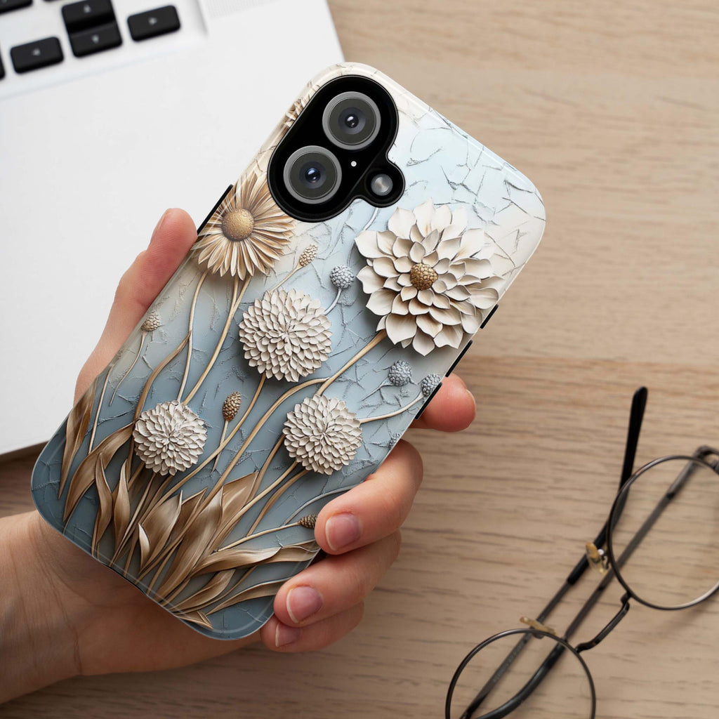 3D Art Pastel Florwers Phone Case, Delicate Floral Dandelion Design Phone Cover for iPhone 16 15 14 13 Magsafe, Samsung S25, 439.35