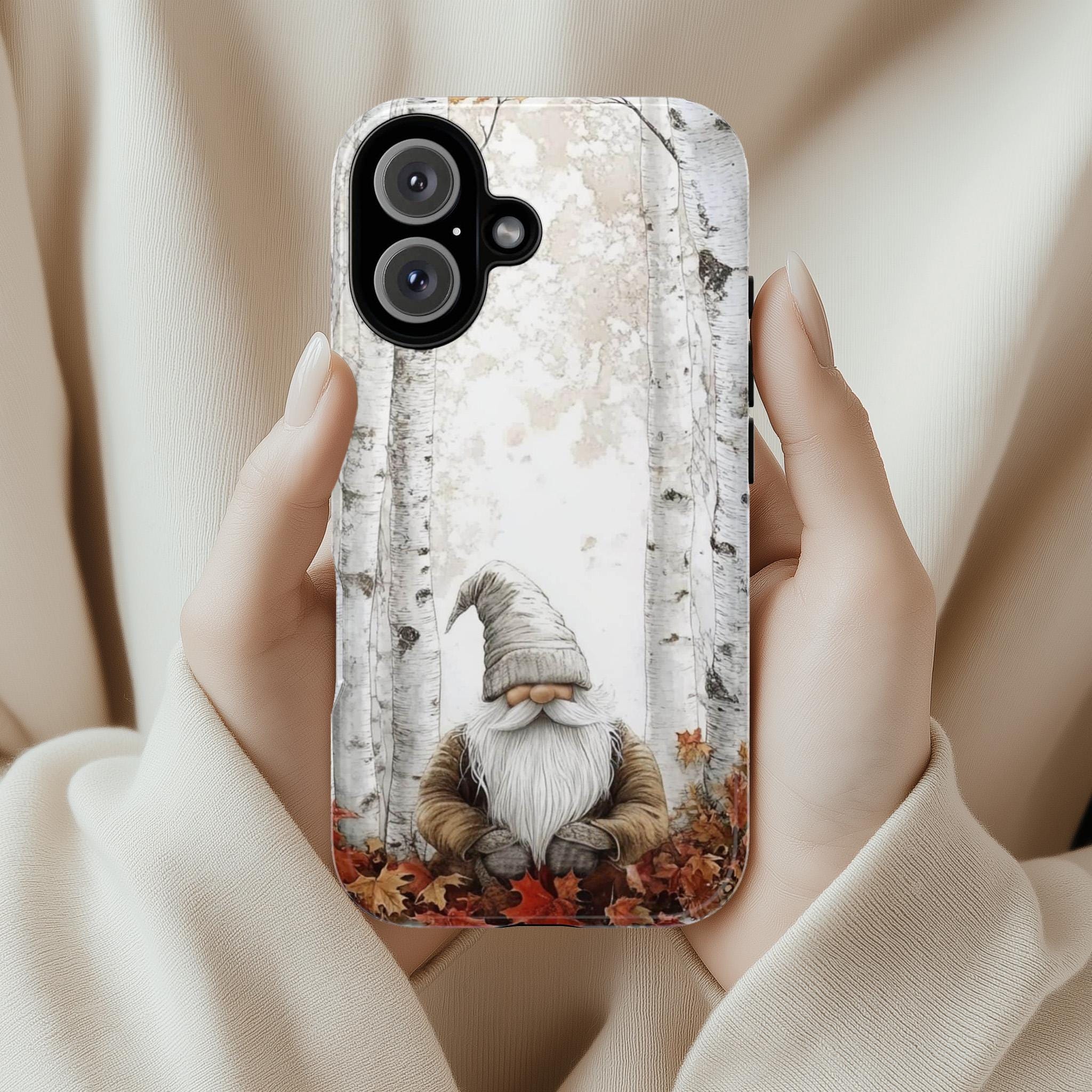 Cozy Festive Holiday Gnome Phone Case, Christmas Gnome & Holly Design for iPhone 15 14 13 12 Pro Max Plus / Samsung S23 S22, 427.3