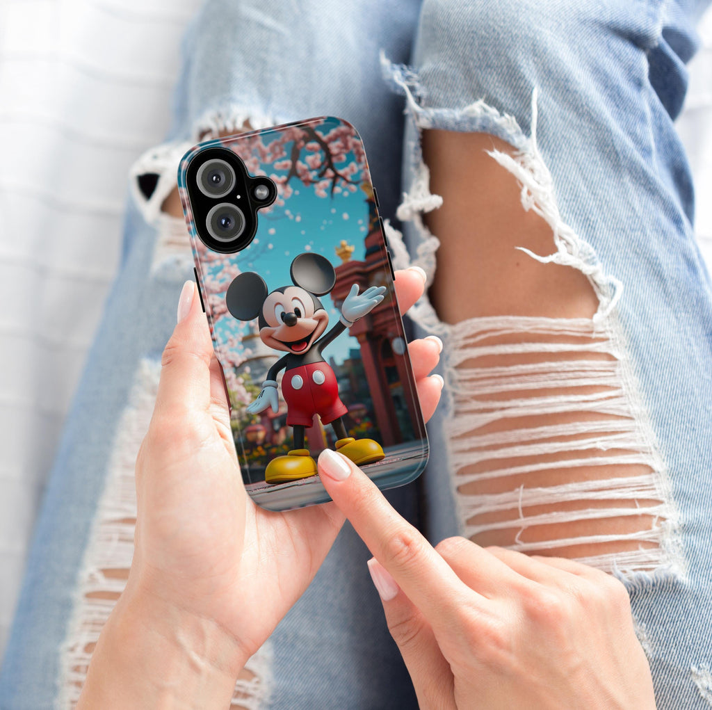 Japanese Cherry Blossom Mickey Mouse Phone Case, 3D Tokyo Disneyland Phone Cover for iPhone 16, 15, 14, 13 Magsafe & Samsung, Pixel, 442.44
