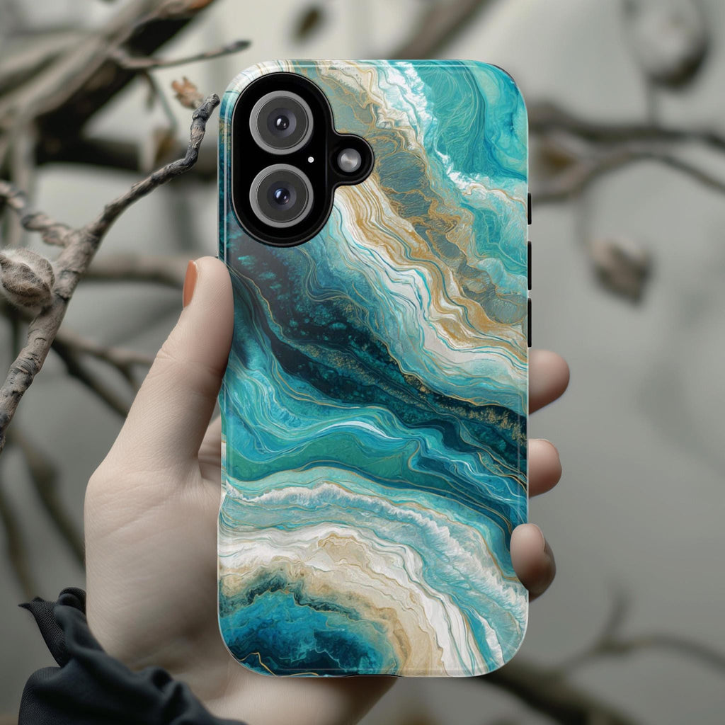 Elegant Bold Marble Phone Case in Blue Teal Tones, Stylish Protective Cover for iPhone and Android, Chic Modern Aesthetic Accessory, 479.3
