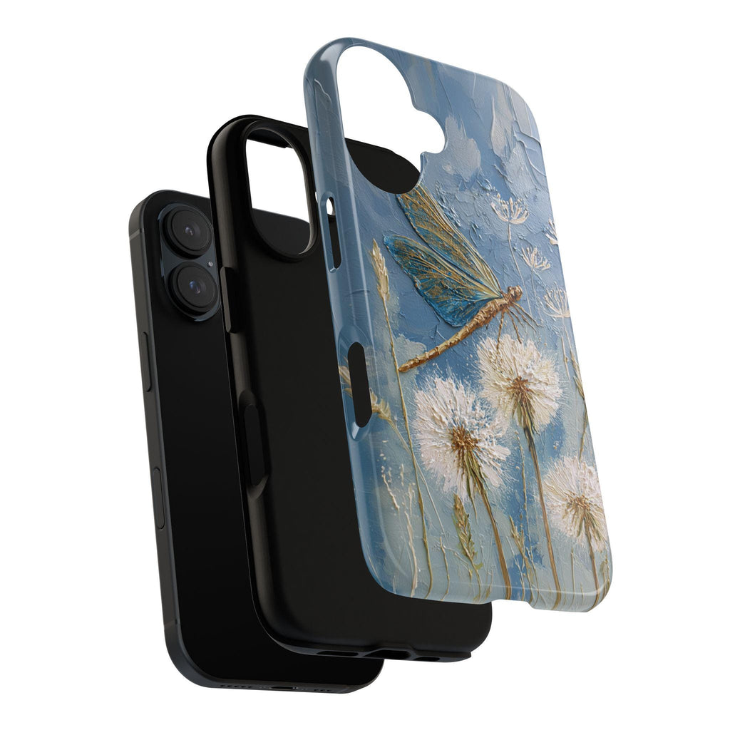 Dragonfly and Dandelion Phone Case with Oil Painting Effect, Nature Artistic Botanical Cover for iPhone Tough or Magsafe, Samsung, 476.25