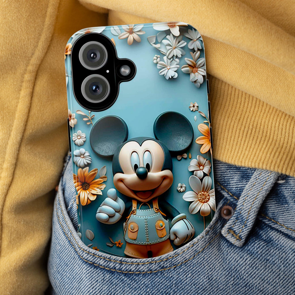 Spring Floral Mickey Mouse Phone Case, 3D Disney Lover Phone Cover for iPhone 16 15 14 13 Pro Magsafe Samsung Galaxy S24, 442.40