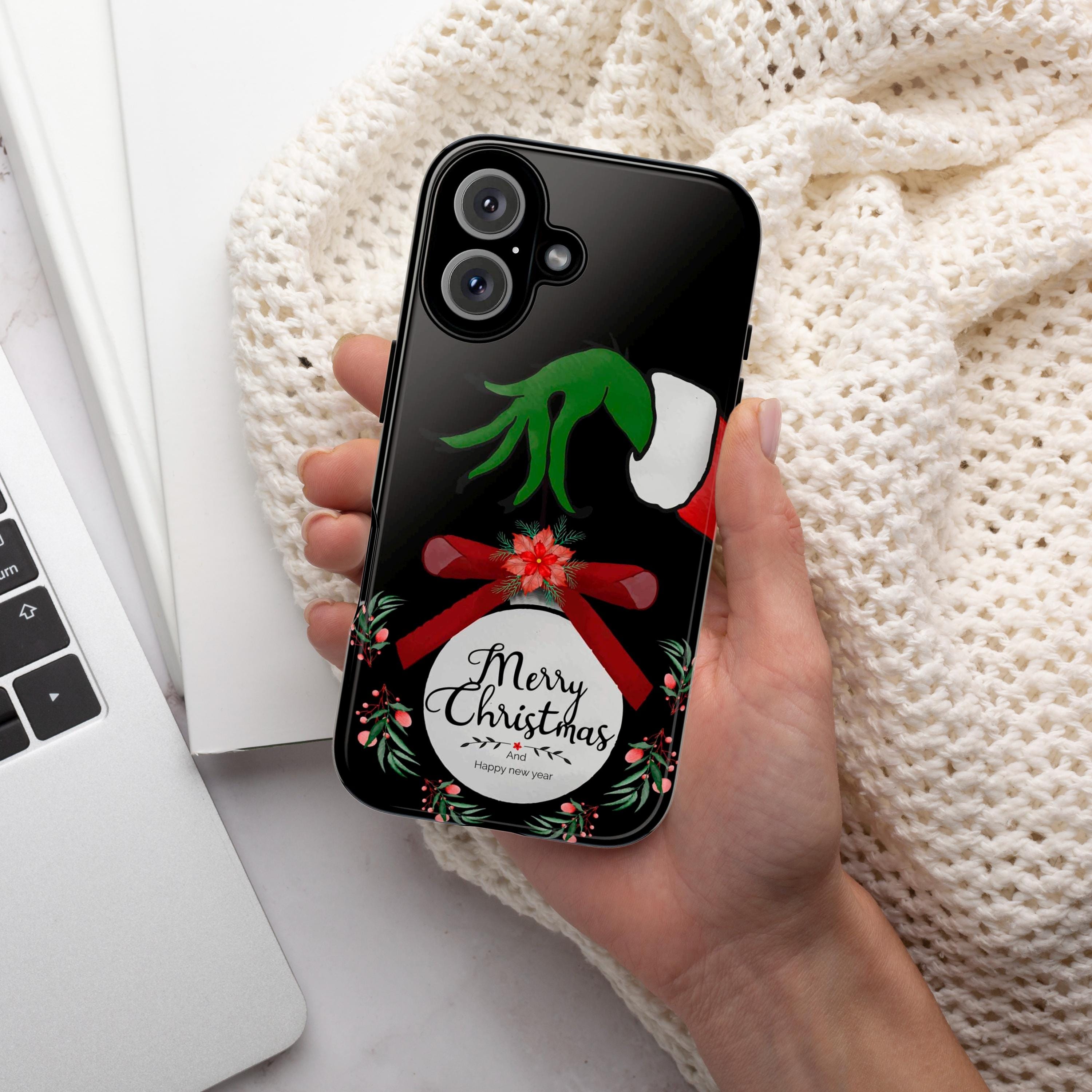 Xmas Grinch iPhone Case, Christmas Winter Phone Cover, Holidy Present for iPhone 16 15 14 13 Pro Max Magsafe / Samsung Galaxy S25, 146