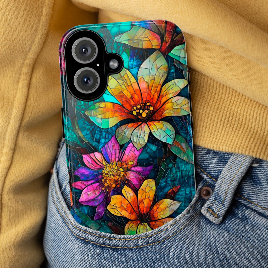 Stained Glass Phone Case with Colorful Flowers, Artistic Protective Cover for iPhone iPhone 16, 15, 14, 13 Magsafe & Samsung, Pixel, 418.23