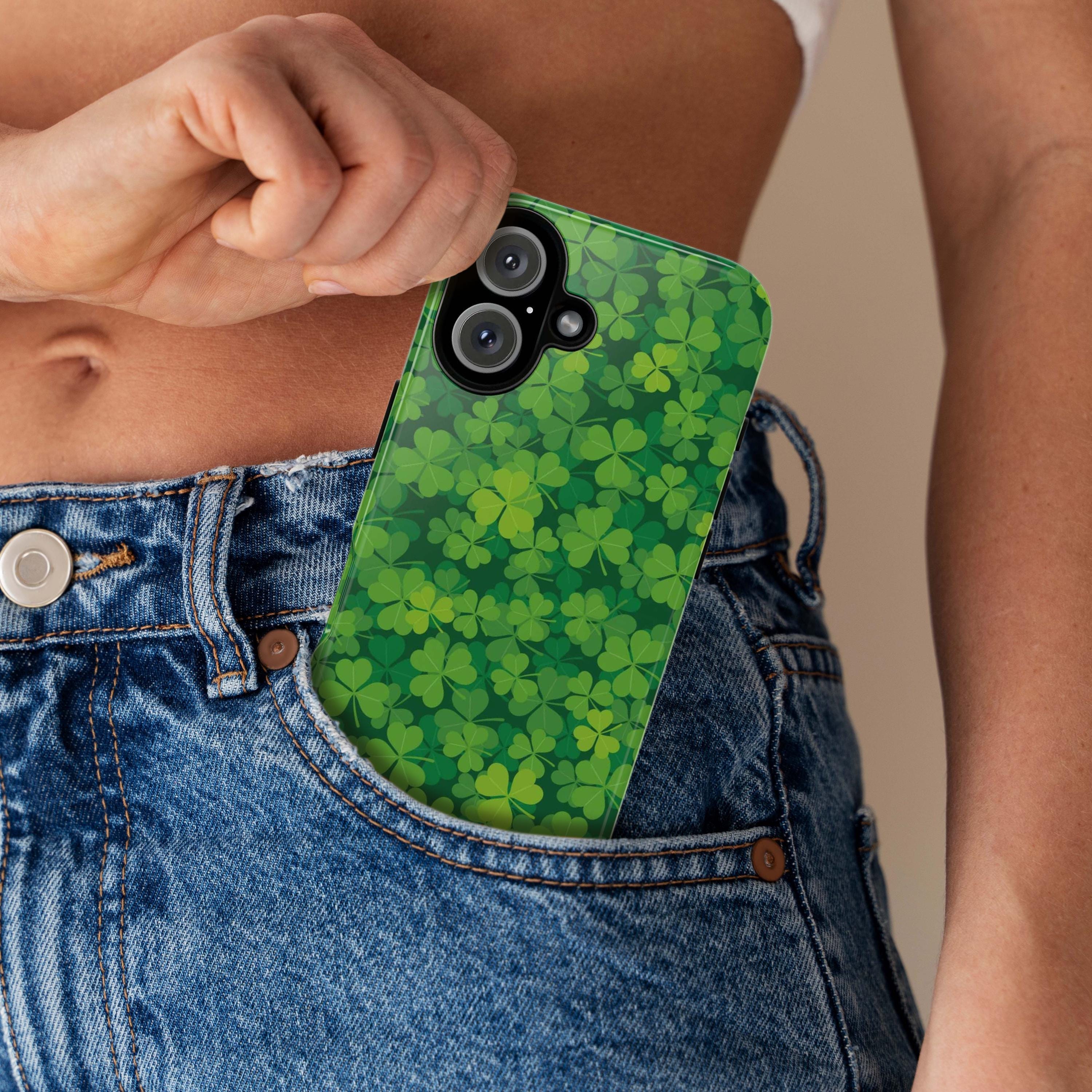 Shamrock St Patricks Day Phone Case, Irish Luck Day Phone Cover, St Paddys Case for iPhone 16 15 14 13 Pro Magsafe Samsung Galaxy S24, 289.2