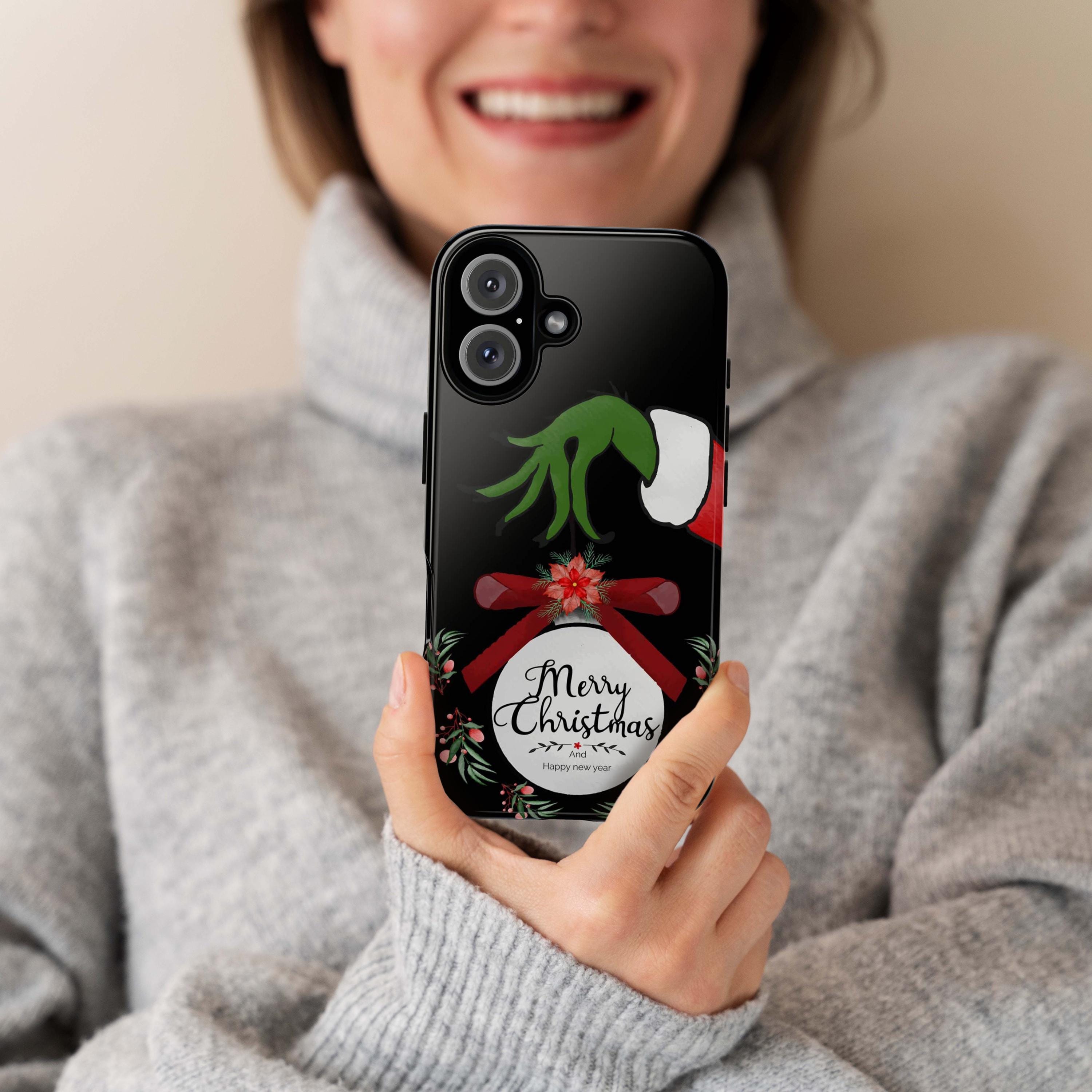 Xmas Grinch iPhone Case, Christmas Winter Phone Cover, Holidy Present for iPhone 16 15 14 13 Pro Max Magsafe / Samsung Galaxy S25, 146