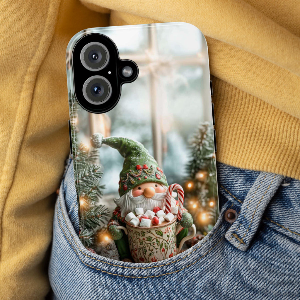 Cozy Festive Holiday Gnome Phone Case, 3D Christmas Gnome & Holly Design for iPhone 15 14 13 12 Pro Max Plus / Samsung S25, 427.1