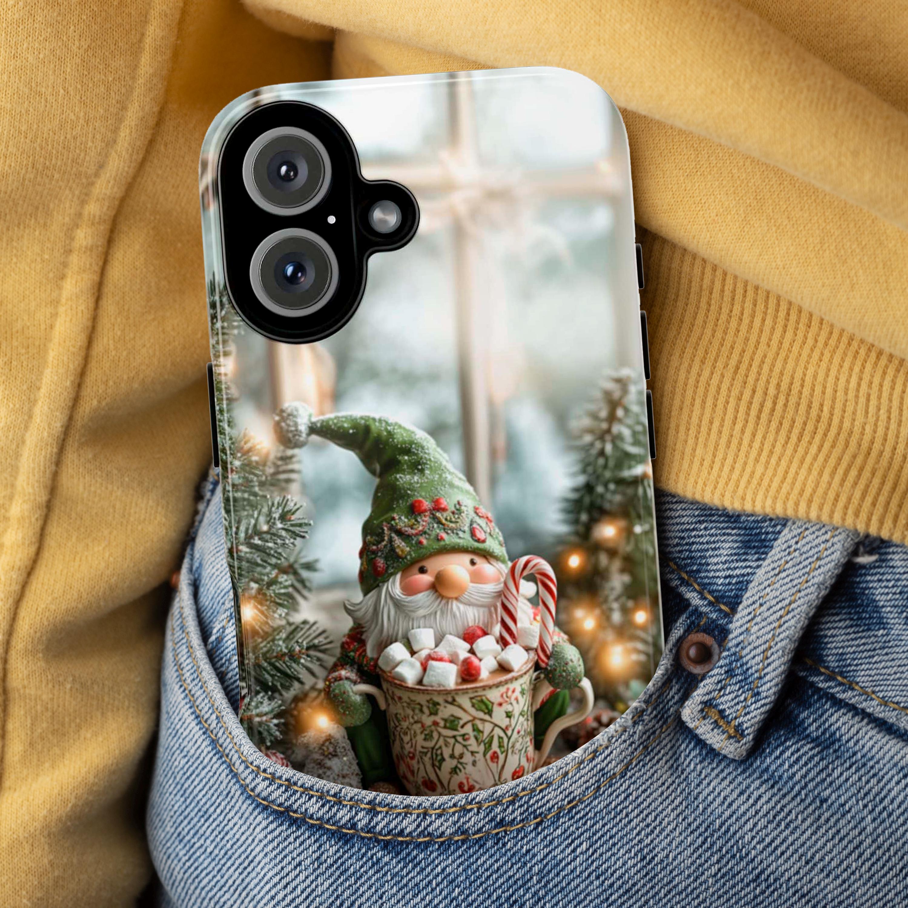 Cozy Festive Holiday Gnome Phone Case, 3D Christmas Gnome & Holly Design for iPhone 15 14 13 12 Pro Max Plus / Samsung S25, 427.1