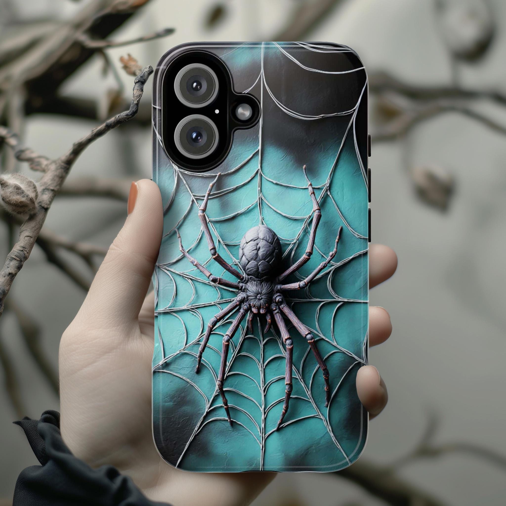 Scary Halloween Spider Web Phone Case, Creepy Spooky Design, Gothic Horror Arachnid Cover for iPhone 16 15 Tough or Magsafe, Samsung, 475.7