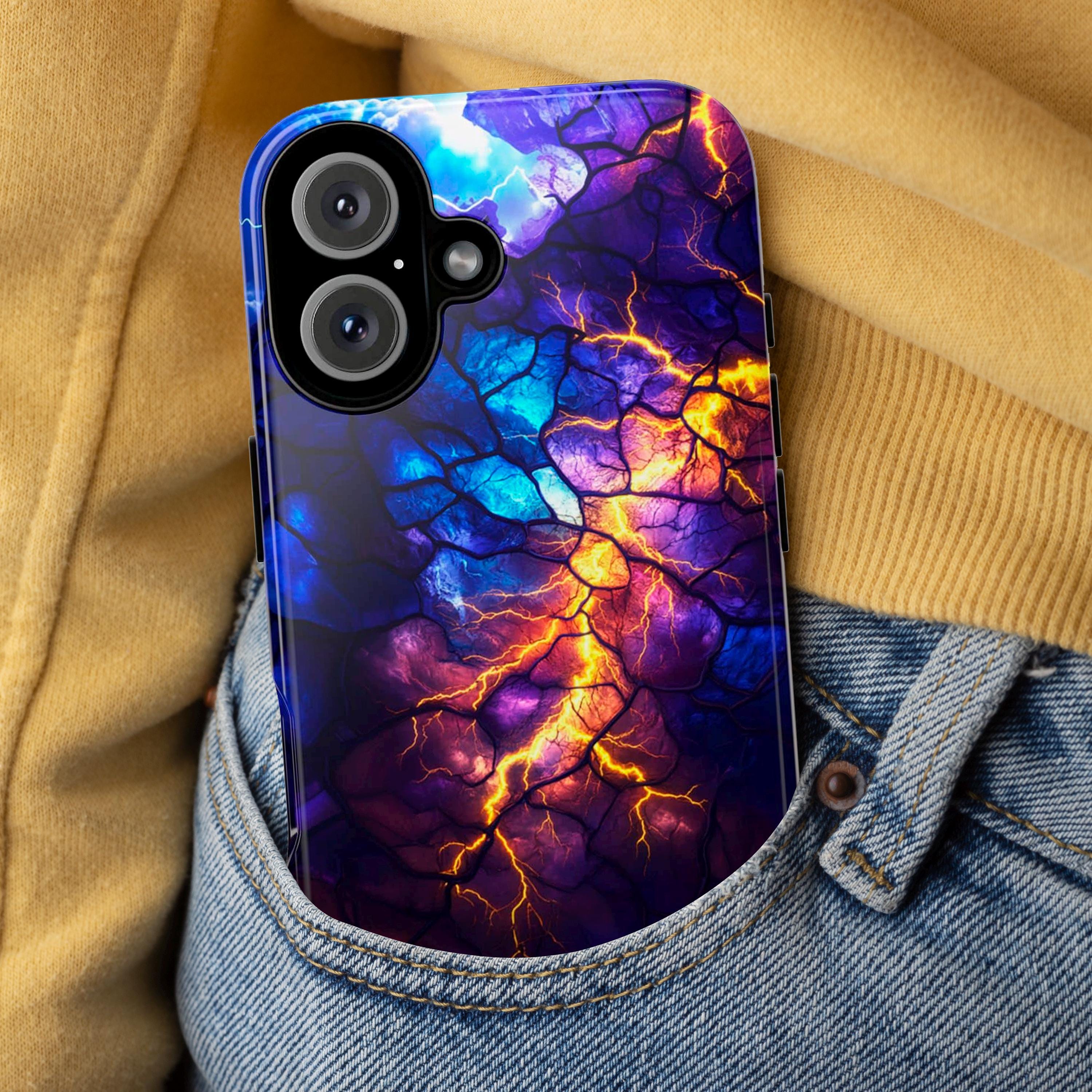 Stained Glass Phone Case with Lightning in the Sky | Aesthetic Mystic Design for iPhone 16 Pro Max 15 14 Plus Mag Safe, Samsung S25, 432.2