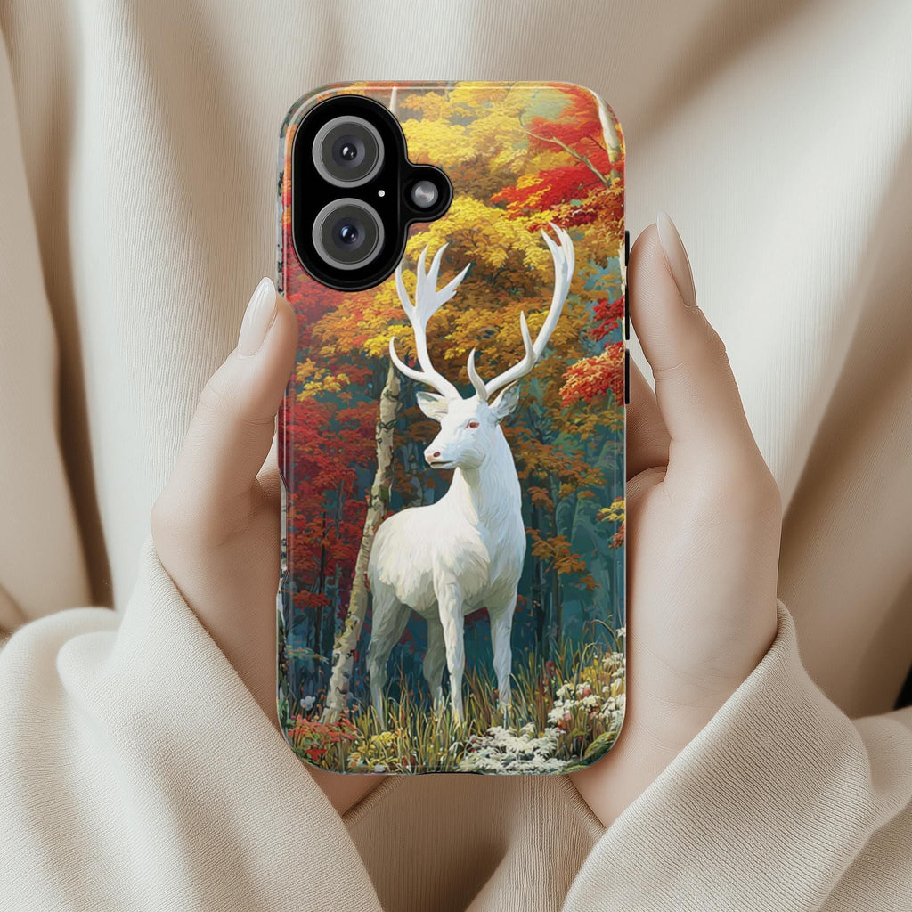 Fall Forest Phone Case with Deer and Vibrant Autumn Leaves, Nature Cozy Autumn Phone Case for iPhone 16 15 Tough or Magsafe, Samsung, 480.1