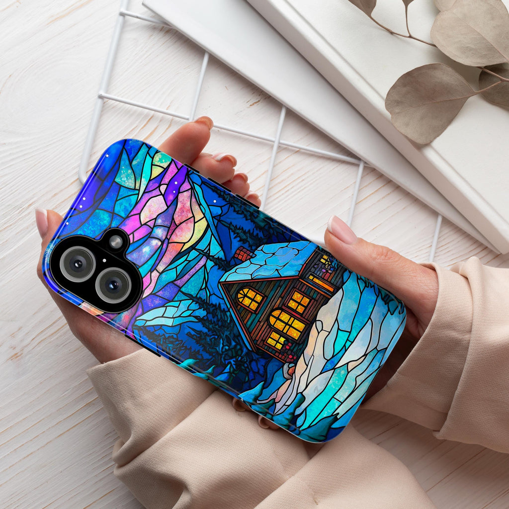 Winter Fairytale Stained Glass Landscape Phone Case, Christmas Holiday Phone Cover for iPhone 15 14 13 12 Pro Max Plus, Galaxy S25, 417.1