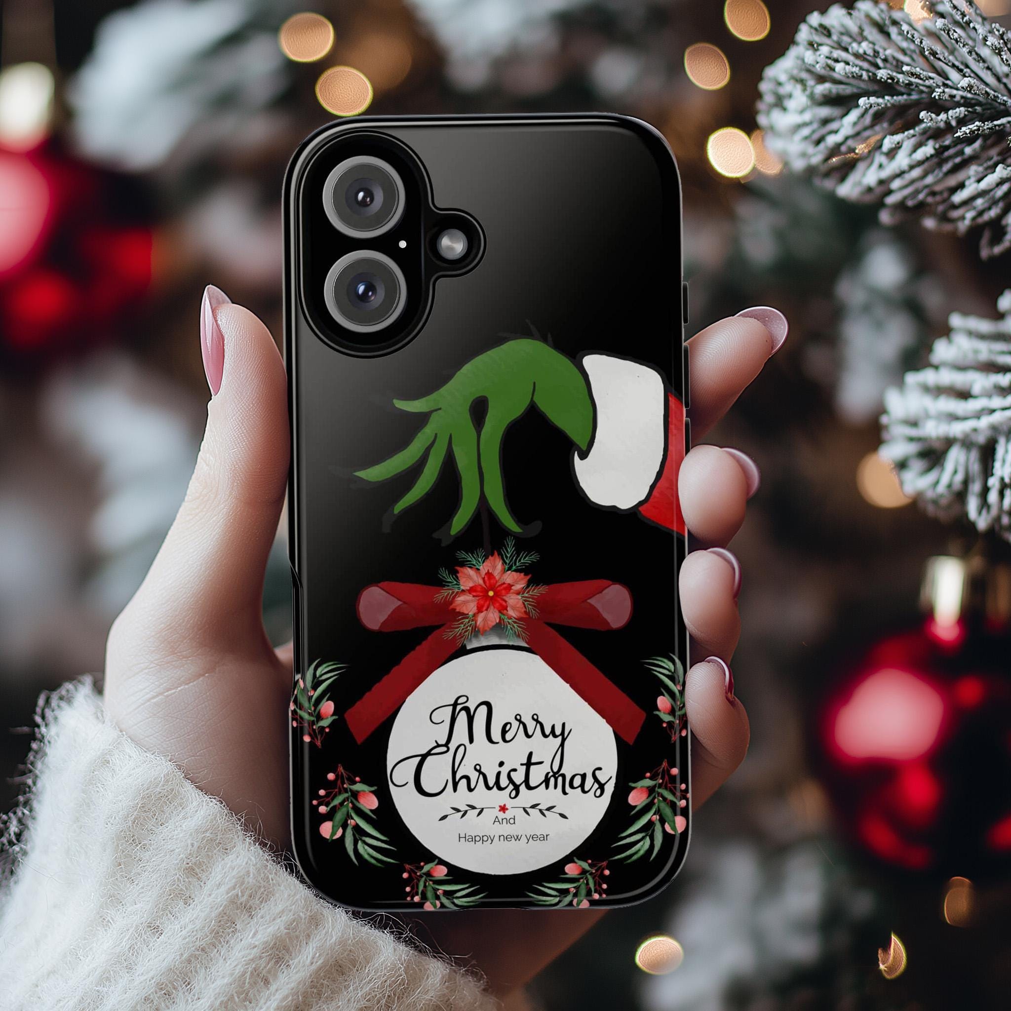 Xmas Grinch iPhone Case, Christmas Winter Phone Cover, Holidy Present for iPhone 16 15 14 13 Pro Max Magsafe / Samsung Galaxy S25, 146