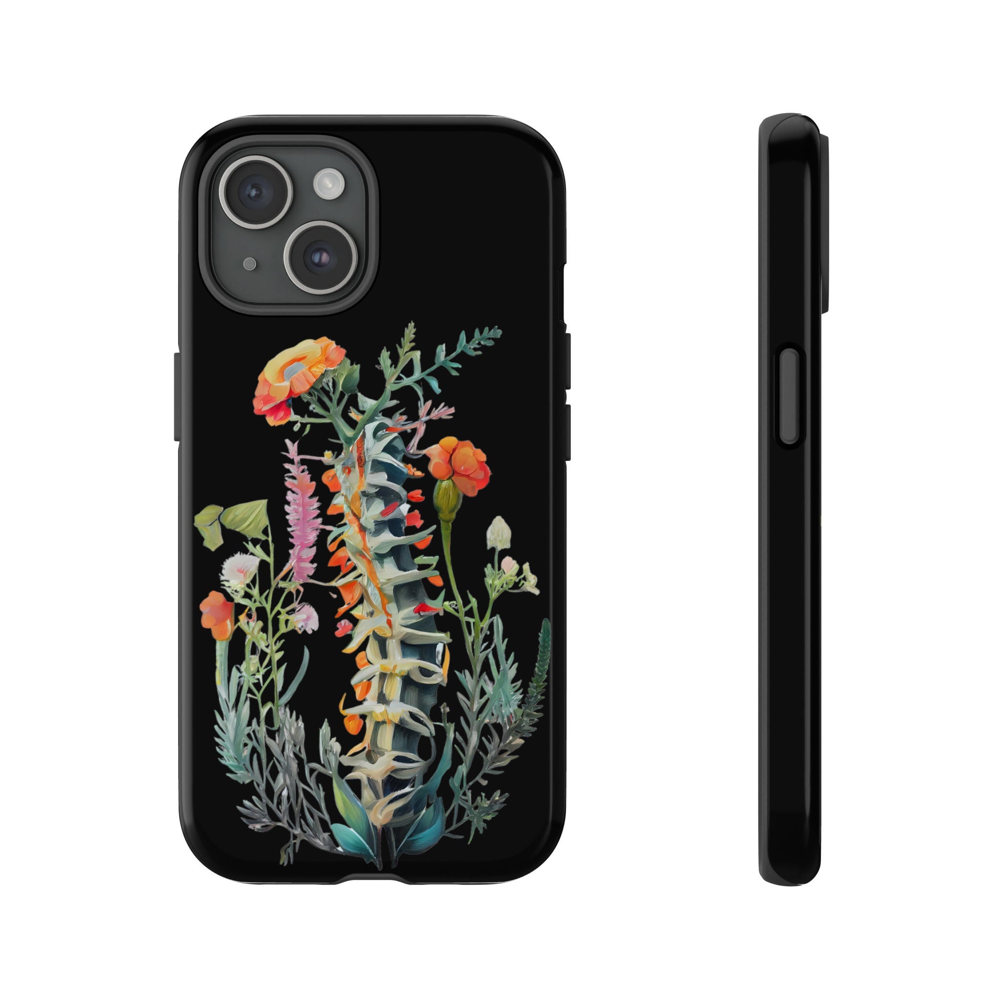 Floral Spine Anatomy Phone Case, Watercolor Phone, Human Spinal Column Cover for iPhone 16 15 14 13 12 Pro Max Plus / Galaxy S25, 314