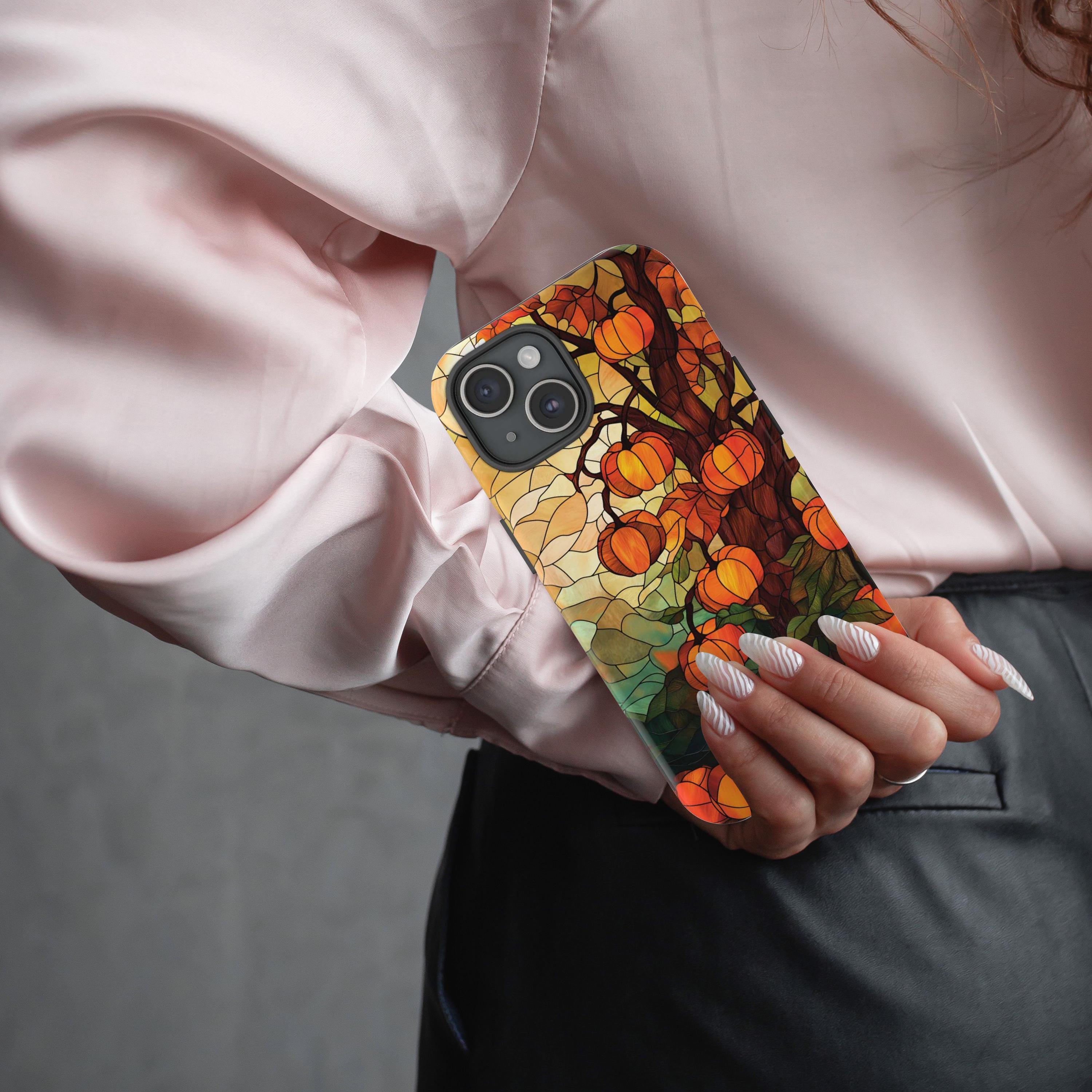 Witchy Pumpkins Phone Case Halloween Lover Phone Cover Fall Stained Glass Gift for iPhone 16 15 14 13 12 11 8 Galaxy S 24 23 22 21 20 Pixel