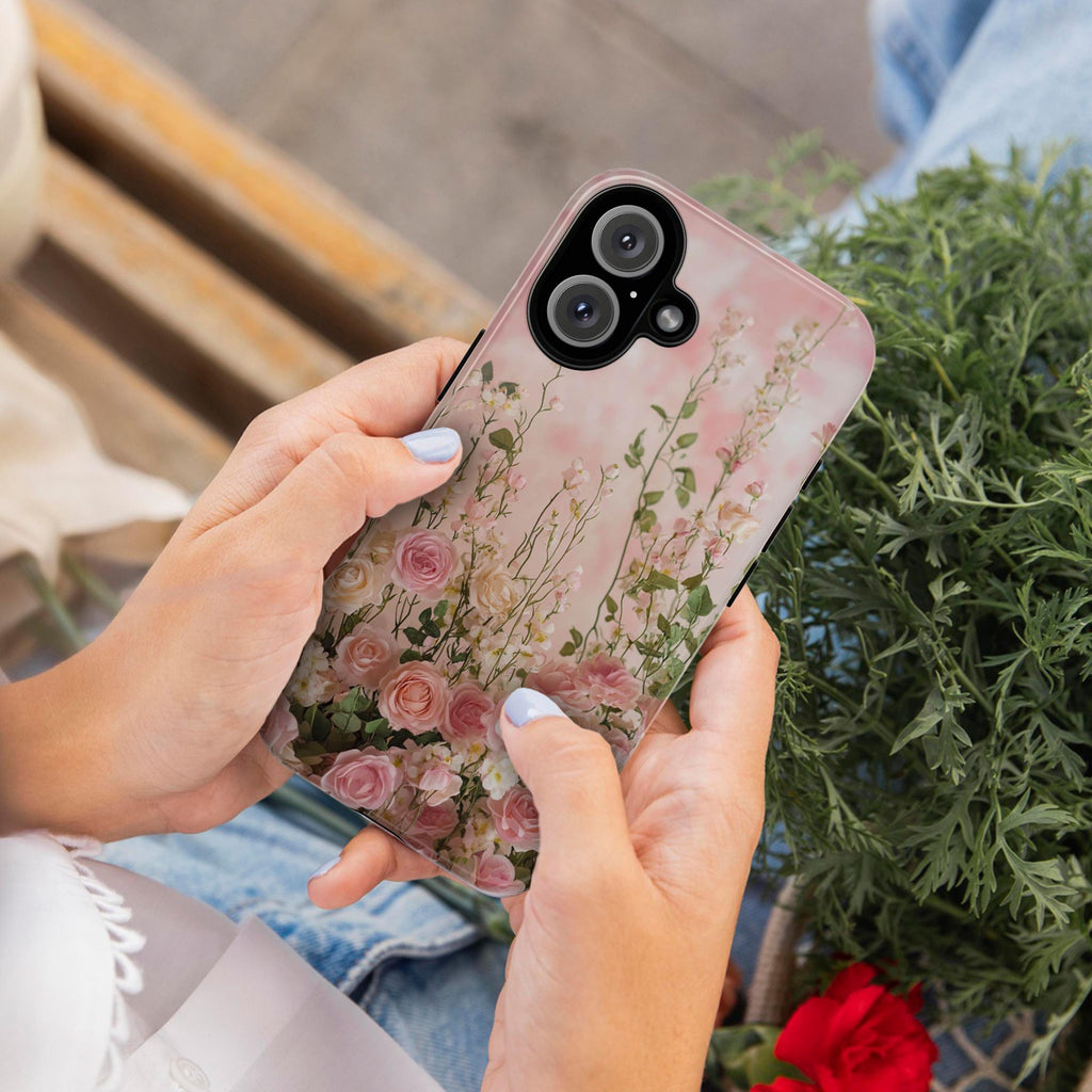 Pink Floral Art Phone Case, Roses Blossom Design Floral Case iPhone 16 15 14 13 Pro Max Plus Magsafe, Samsung S25 S24, 428.22