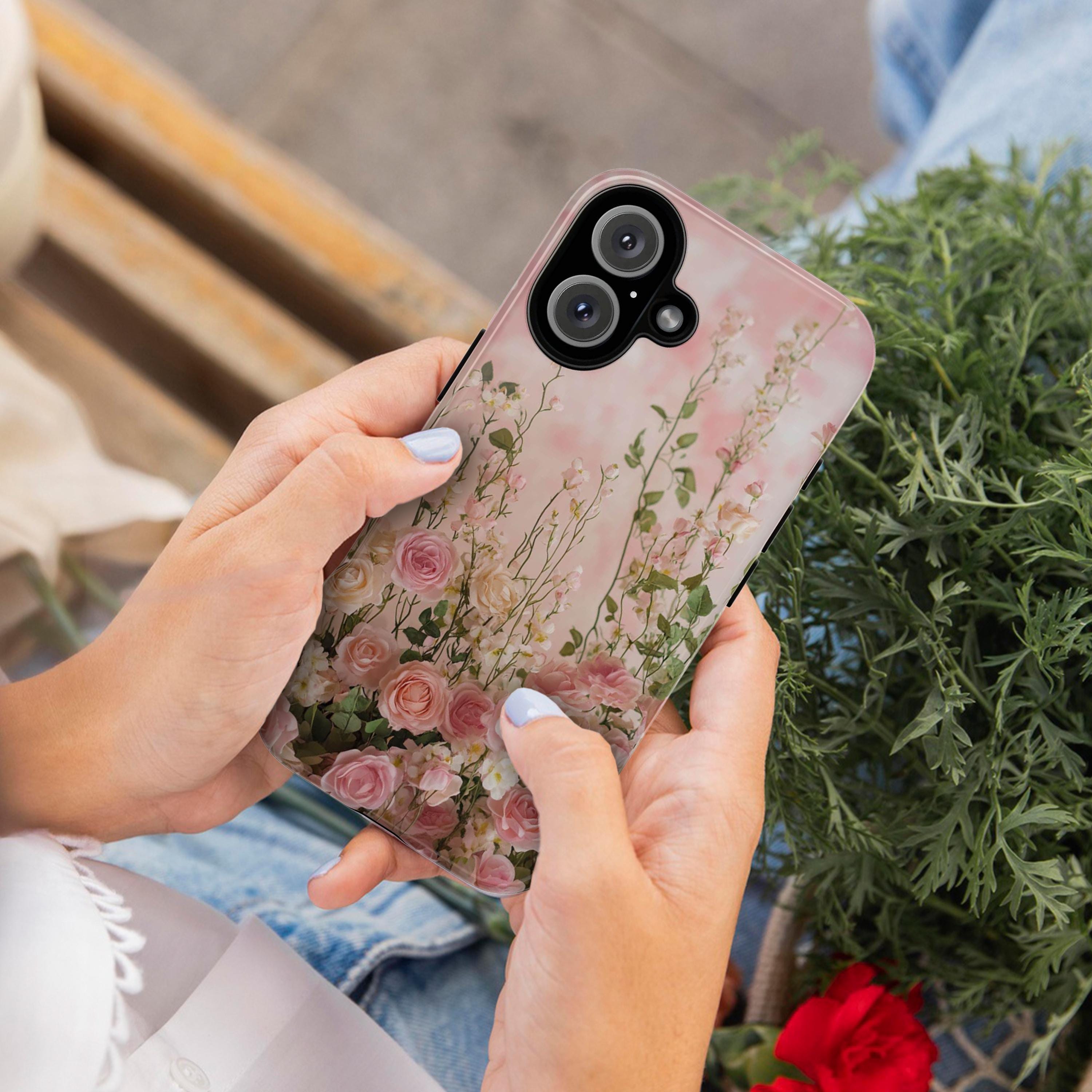 Pink Floral Art Phone Case, Roses Blossom Design Floral Case iPhone 16 15 14 13 Pro Max Plus Magsafe, Samsung S25 S24, 428.22