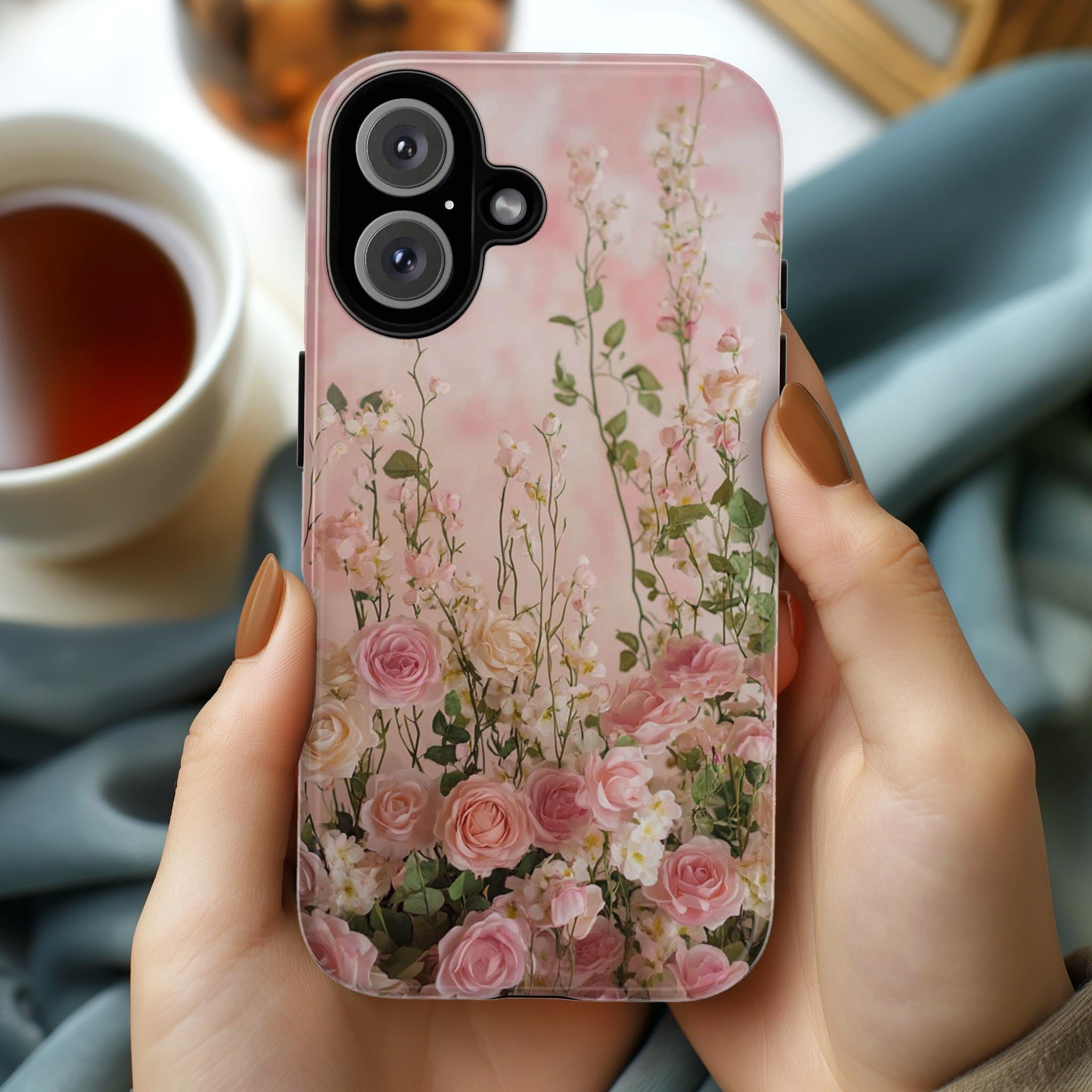 Pink Floral Art Phone Case, Roses Blossom Design Floral Case iPhone 16 15 14 13 Pro Max Plus Magsafe, Samsung S25 S24, 428.22