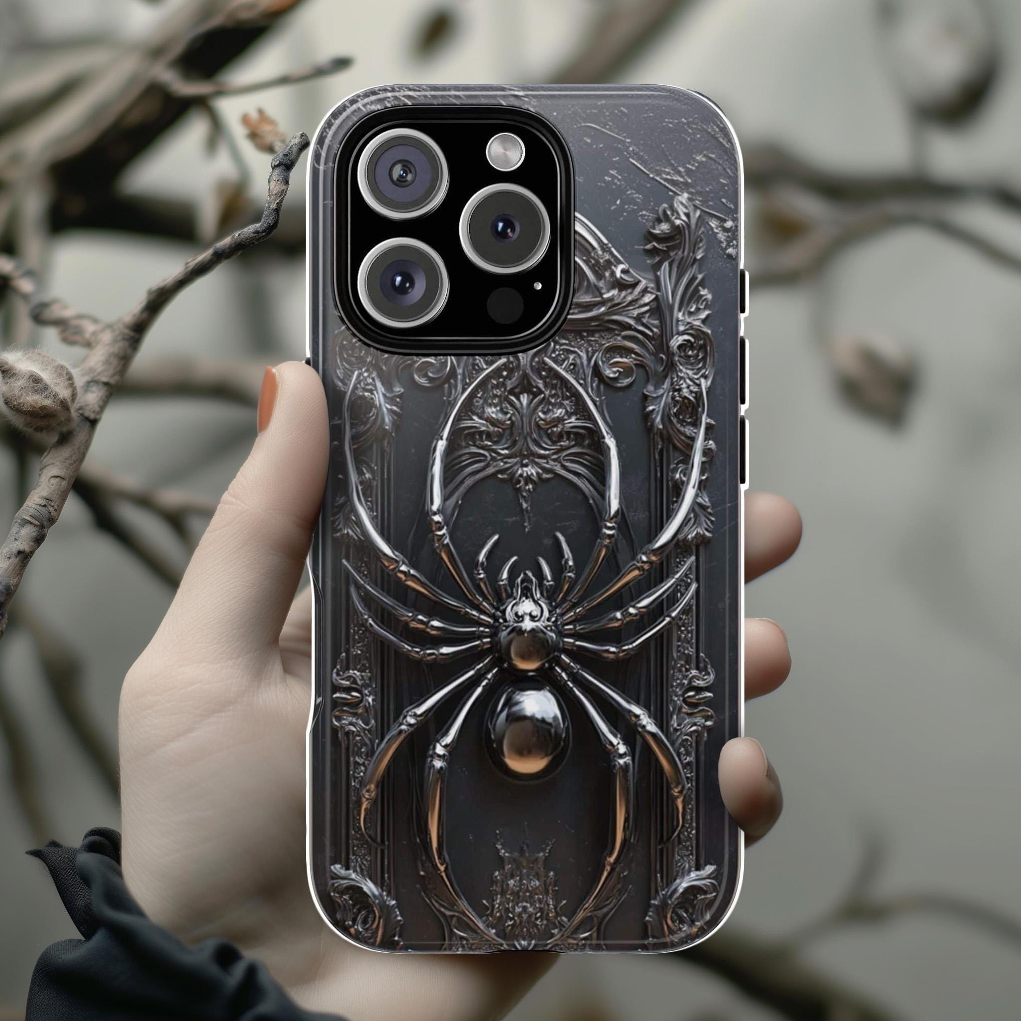 3D Dark Gothic Fantasy Spider Phone Case, Mystical Aesthetic Phone Cover for iPhone 16 15 14 13 Pro Magsafe Samsung Galaxy S24, 465.1