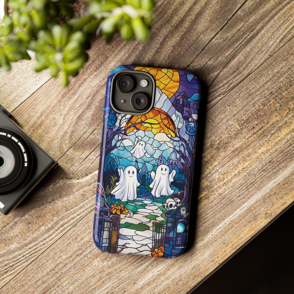 Halloween Phone Case Witchy Ghost Stained Glass Cover Spooky Phone Case for iPhone 16 15 14 13 12 11 Pixel 5 6 7 8 Galaxy S 24 23 22 21 20