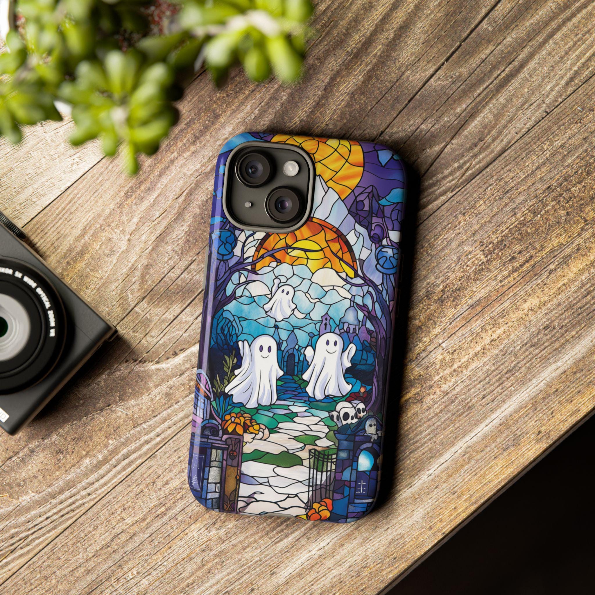 Halloween Phone Case Witchy Ghost Stained Glass Cover Spooky Phone Case for iPhone 16 15 14 13 12 11 Pixel 5 6 7 8 Galaxy S 24 23 22 21 20