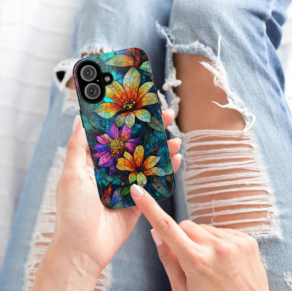 Stained Glass Phone Case with Colorful Flowers, Artistic Protective Cover for iPhone iPhone 16, 15, 14, 13 Magsafe & Samsung, Pixel, 418.23