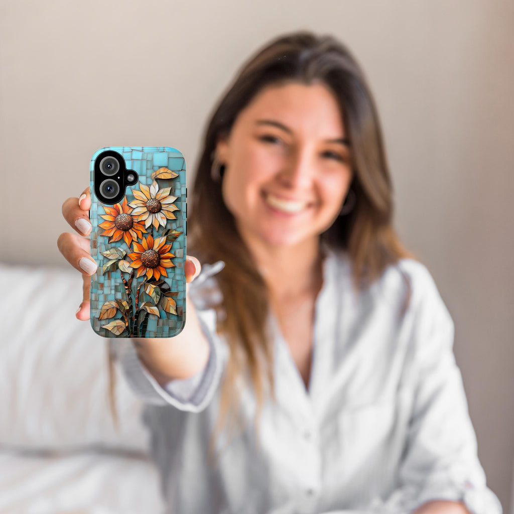 Stained Glass Sunflowers Phone Case, Mosaic Mystical MagSafe Case for iPhone 16 15 14 13 Pro Max Plus / Samsung S24, 418.13