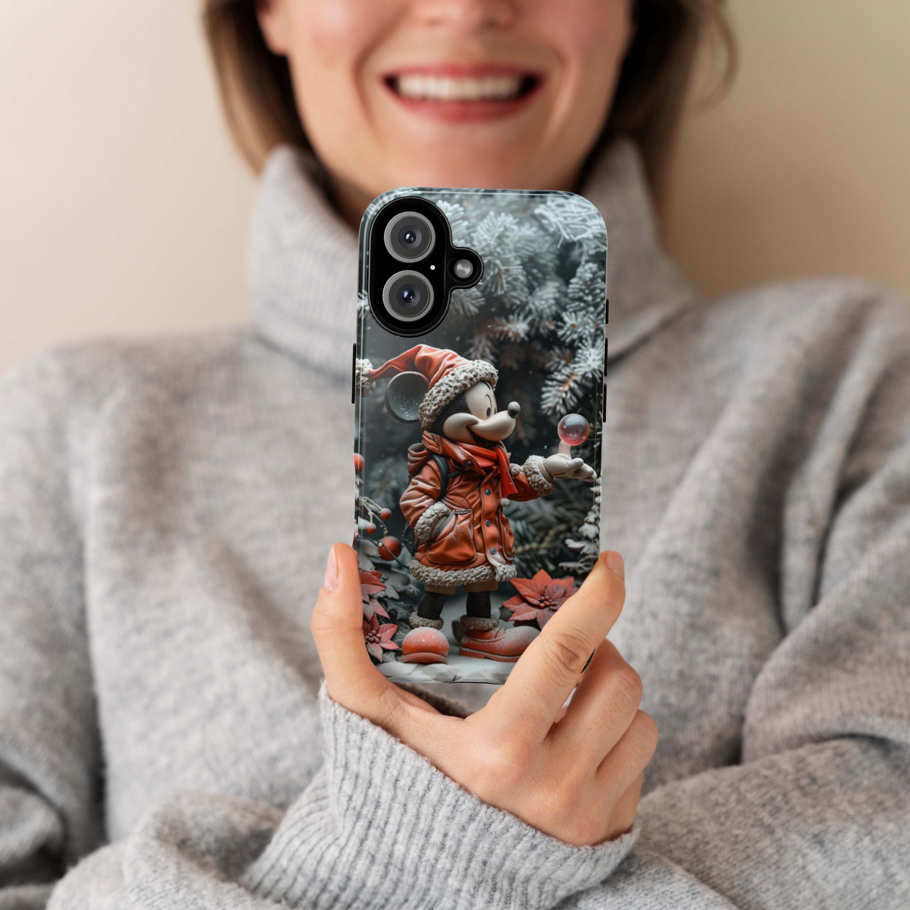 Xmas Mickey Mouse 3D Phone Case, Cartoon Santa Case, Disney Christmas Snowy Forest Case for iPhone 16 15 Magsafe, Samsung S24, 442.26