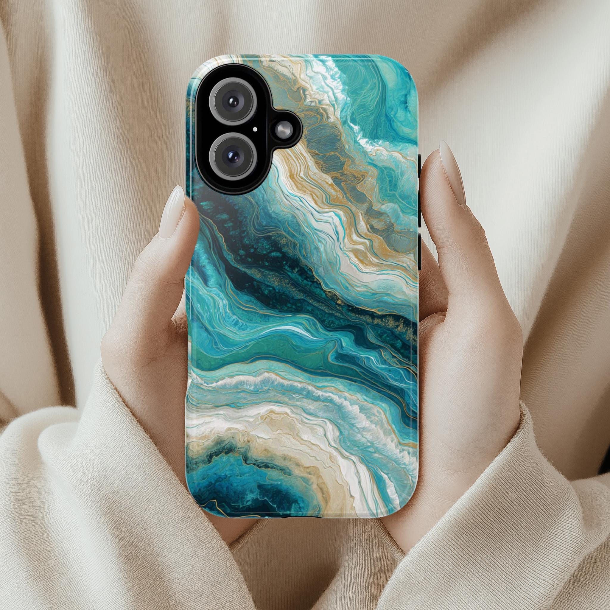 Elegant Bold Marble Phone Case in Blue Teal Tones, Stylish Protective Cover for iPhone and Android, Chic Modern Aesthetic Accessory, 479.3